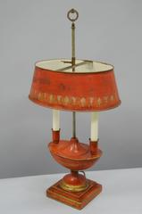 Antique French Empire Orange Tole Metal Magic Genie Bouillotte Desk Table Lamp