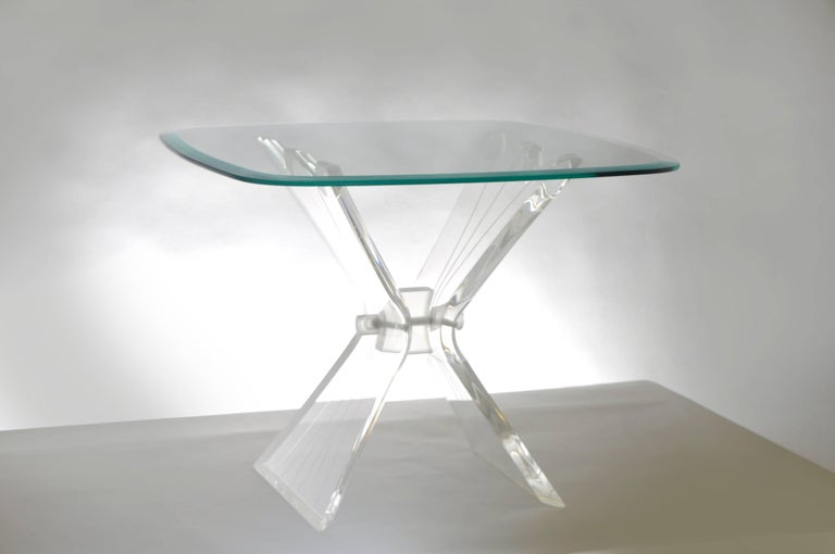 Late 20th Century Lucite Butterfly Wing Glass Side End Table Hollywood Regency after Lion in Frost For Sale