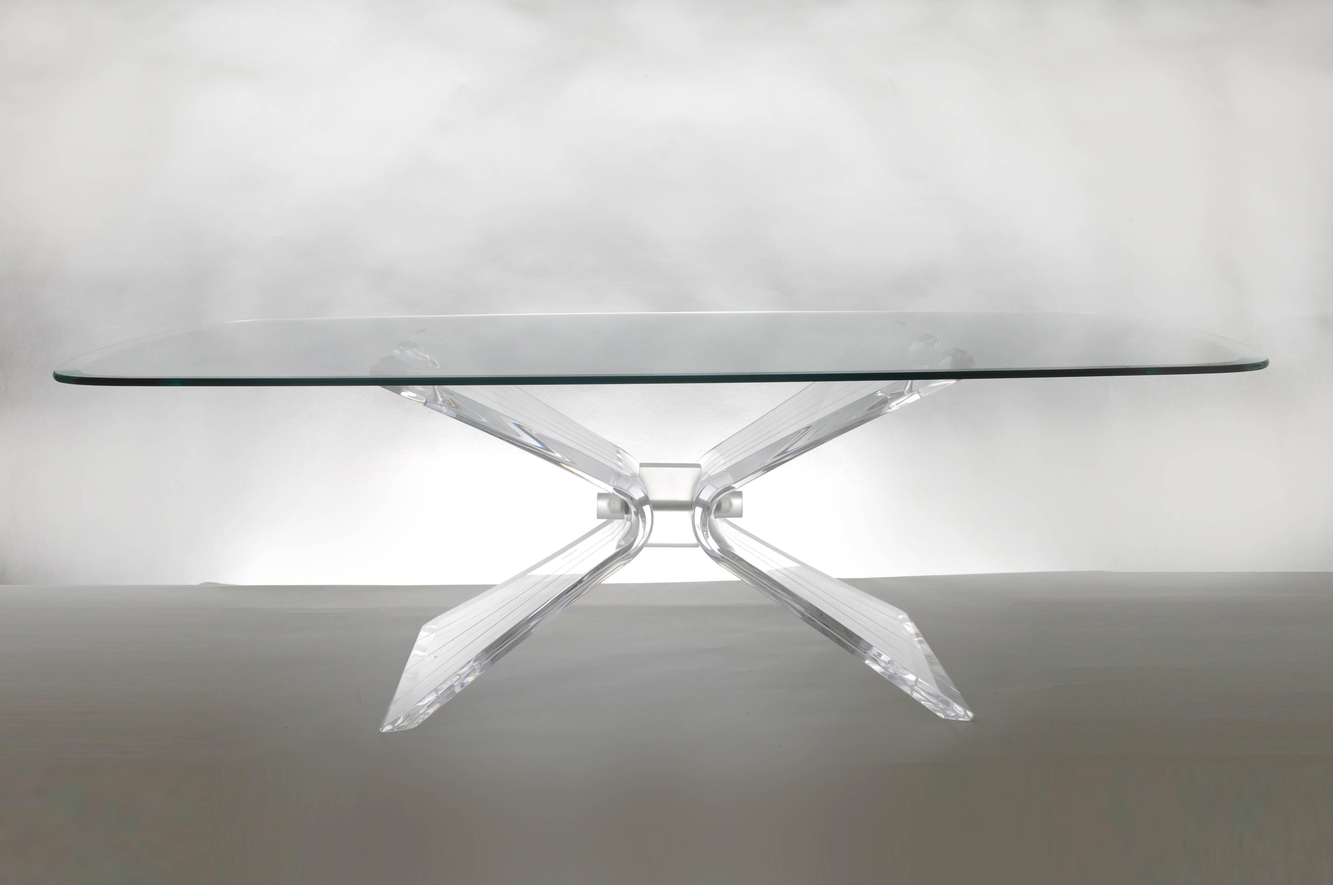 Table basse en verre à oreilles de papillon en Lucite Hollywood Regency d'après Lion in Frost en vente 4