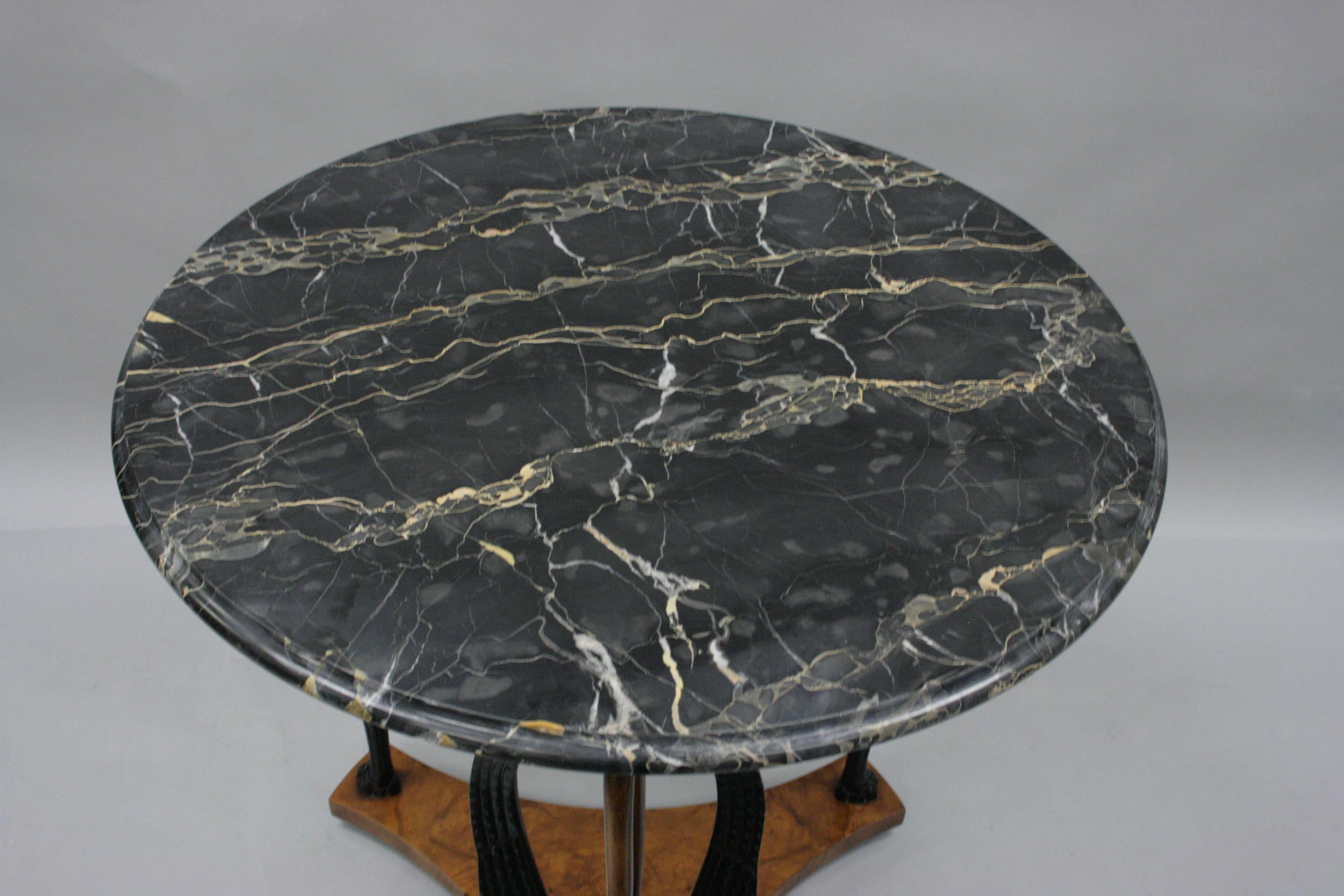 Regency Neoclassical Swan Marble Top Round Gueridon Center Table by Giemme Italy 1