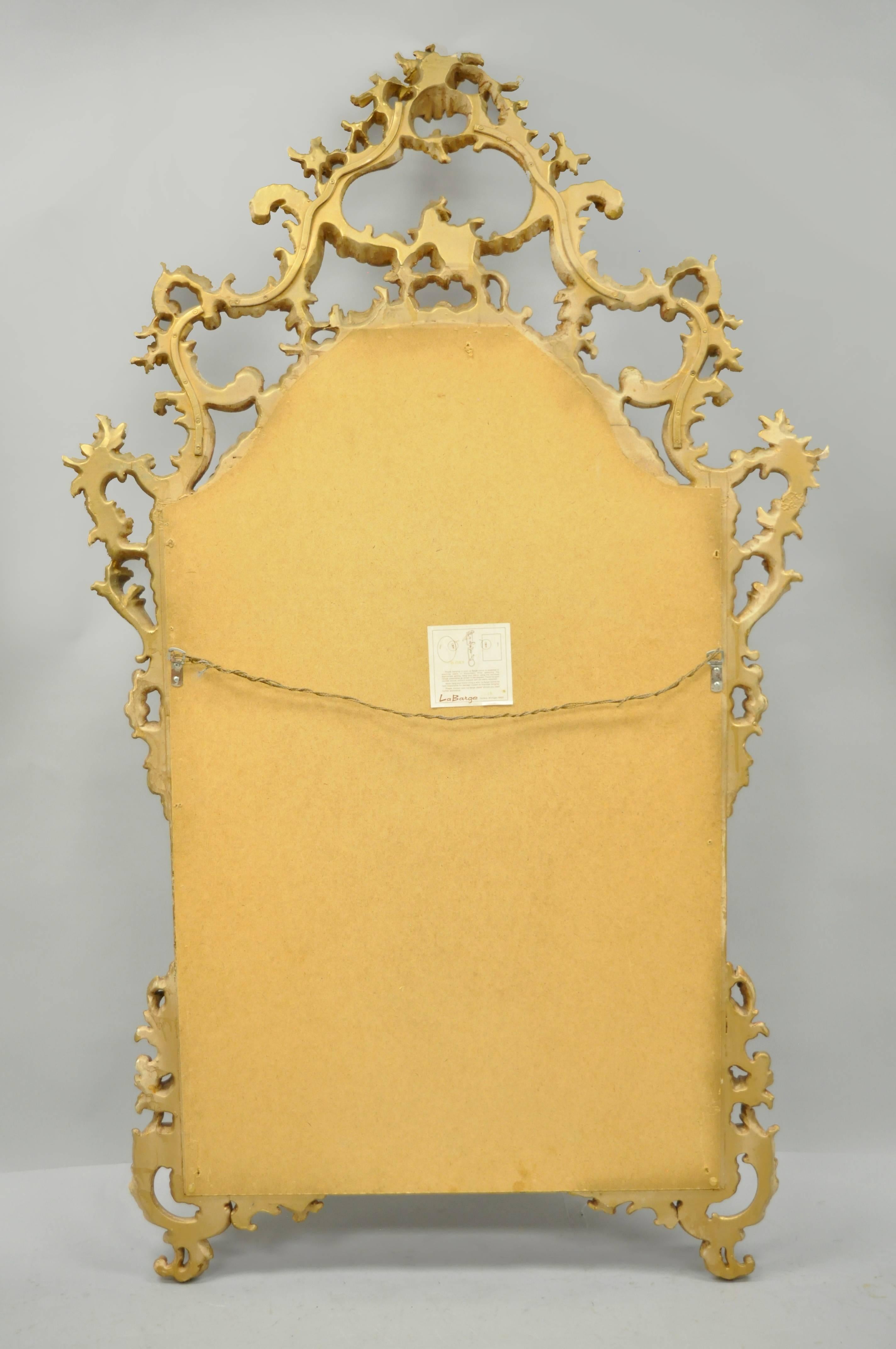 Labarge Gold Carved Giltwood French Louis XV Rococo Large Console Wall Mirror For Sale 1