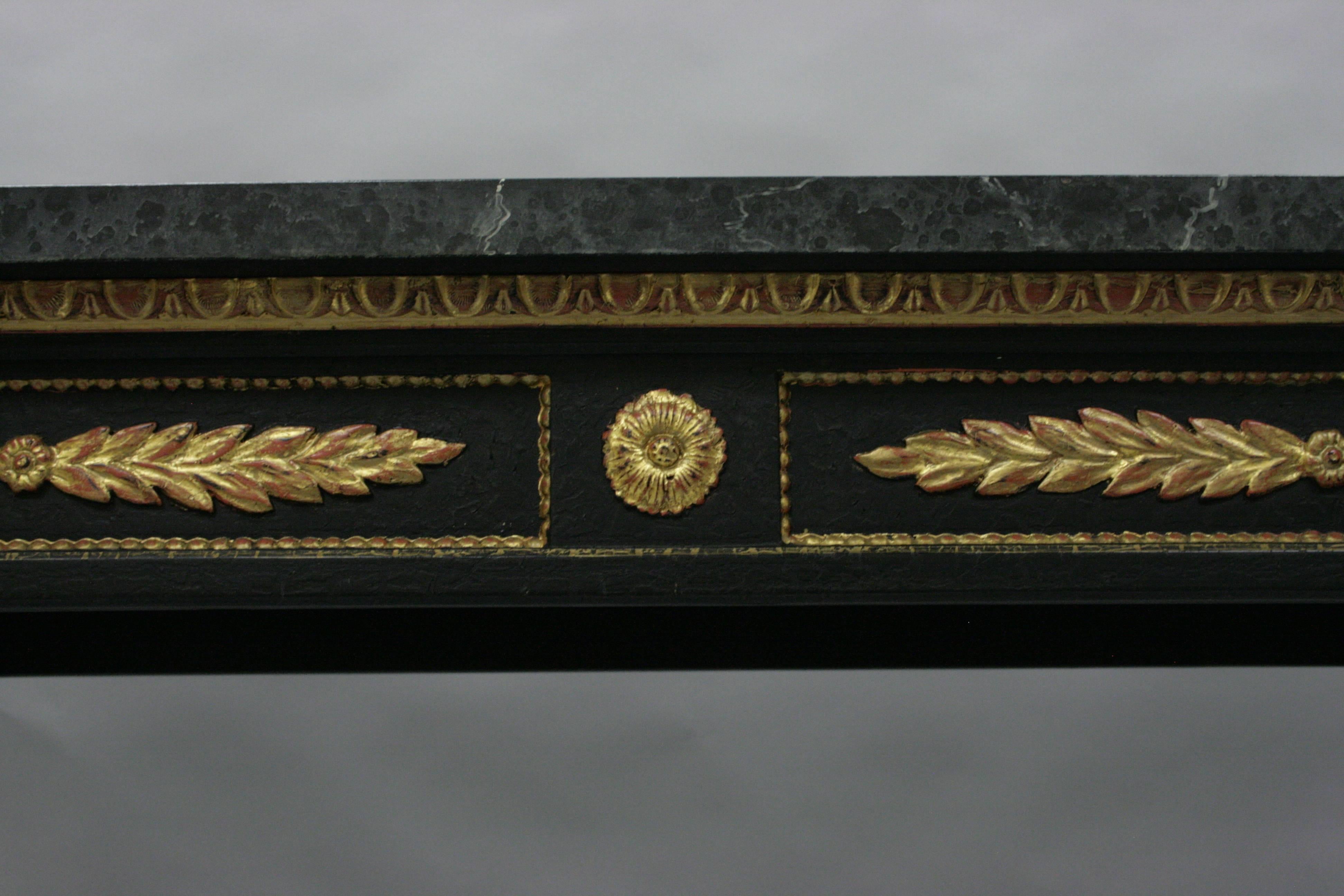 20th Century Black and Gold Louis XVI French Jansen Style Faux Marble-Top Console Hall Table