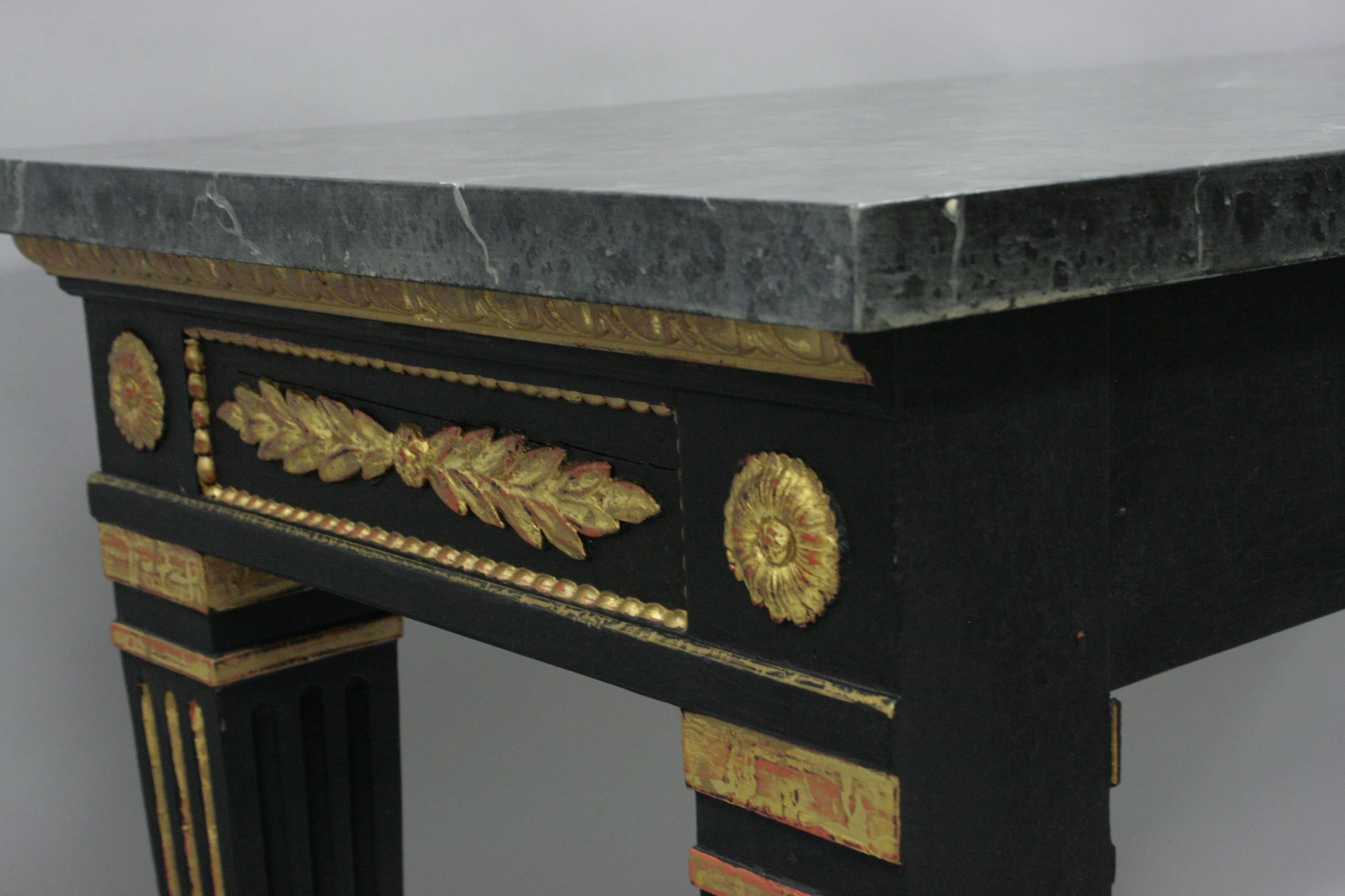 Black and Gold Louis XVI French Jansen Style Faux Marble-Top Console Hall Table 2