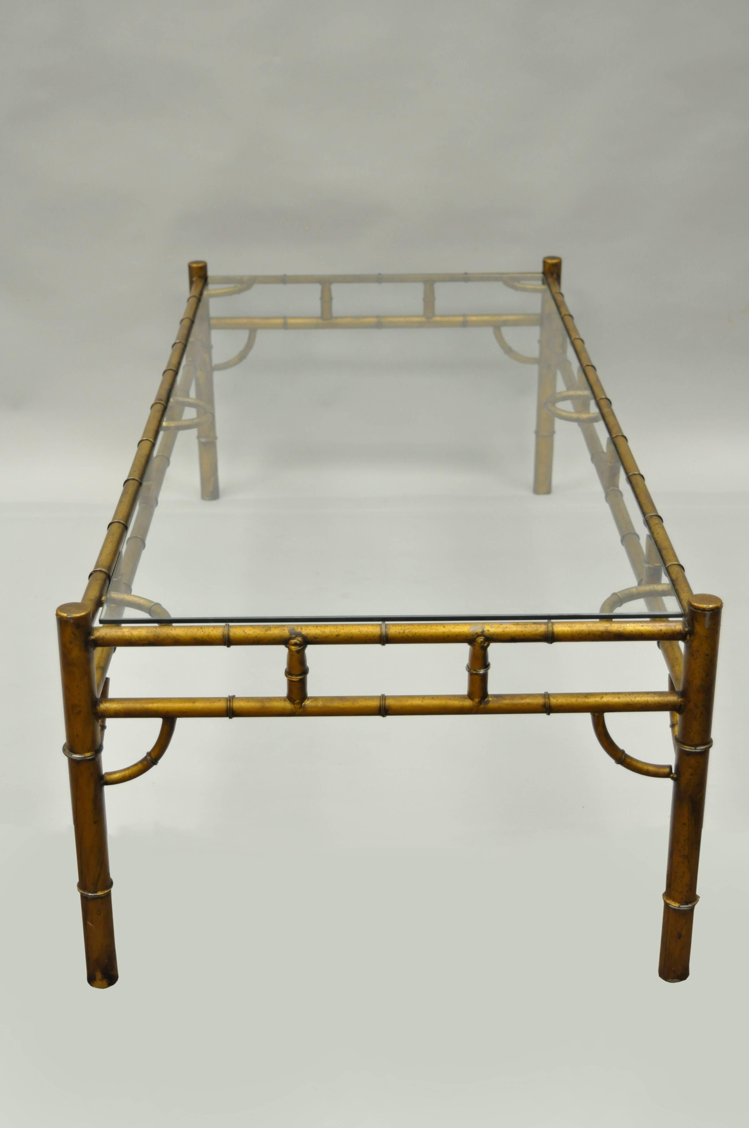 Gold Metal Glass Faux Bamboo Chinese Chippendale Style Rectangular Coffee Table 3