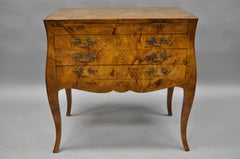 Italian Patchwork Burl Wood Olive Wood French Bombe Commode Chest Dresser