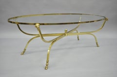 Vintage Italienisch Messing und Glas Widderkopf Hairy Hoof Foot Oval Couchtisch
