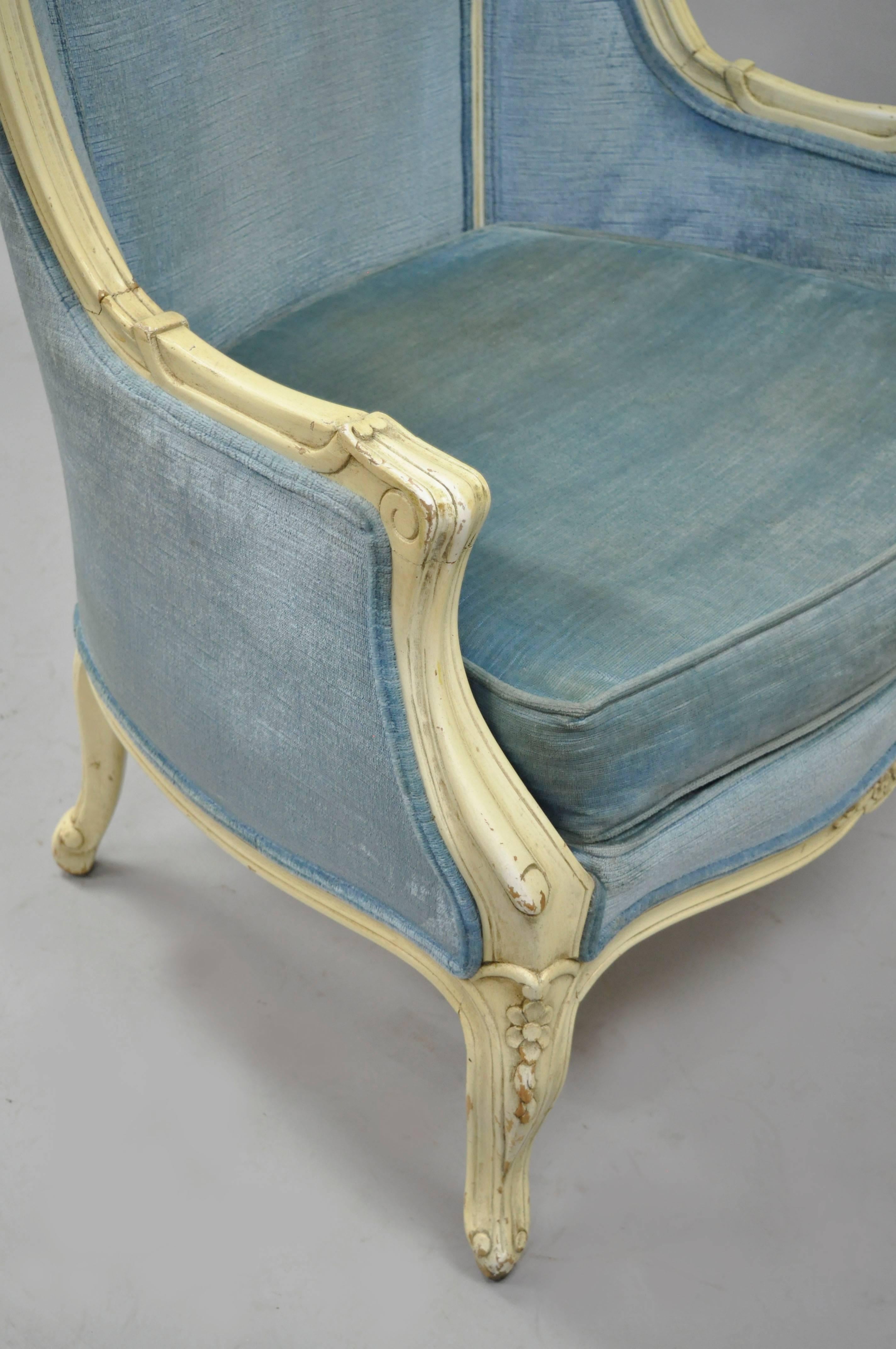 Carved Vintage French Provincial Louis XV Style Upholstered Canopy Porter Hood Chair