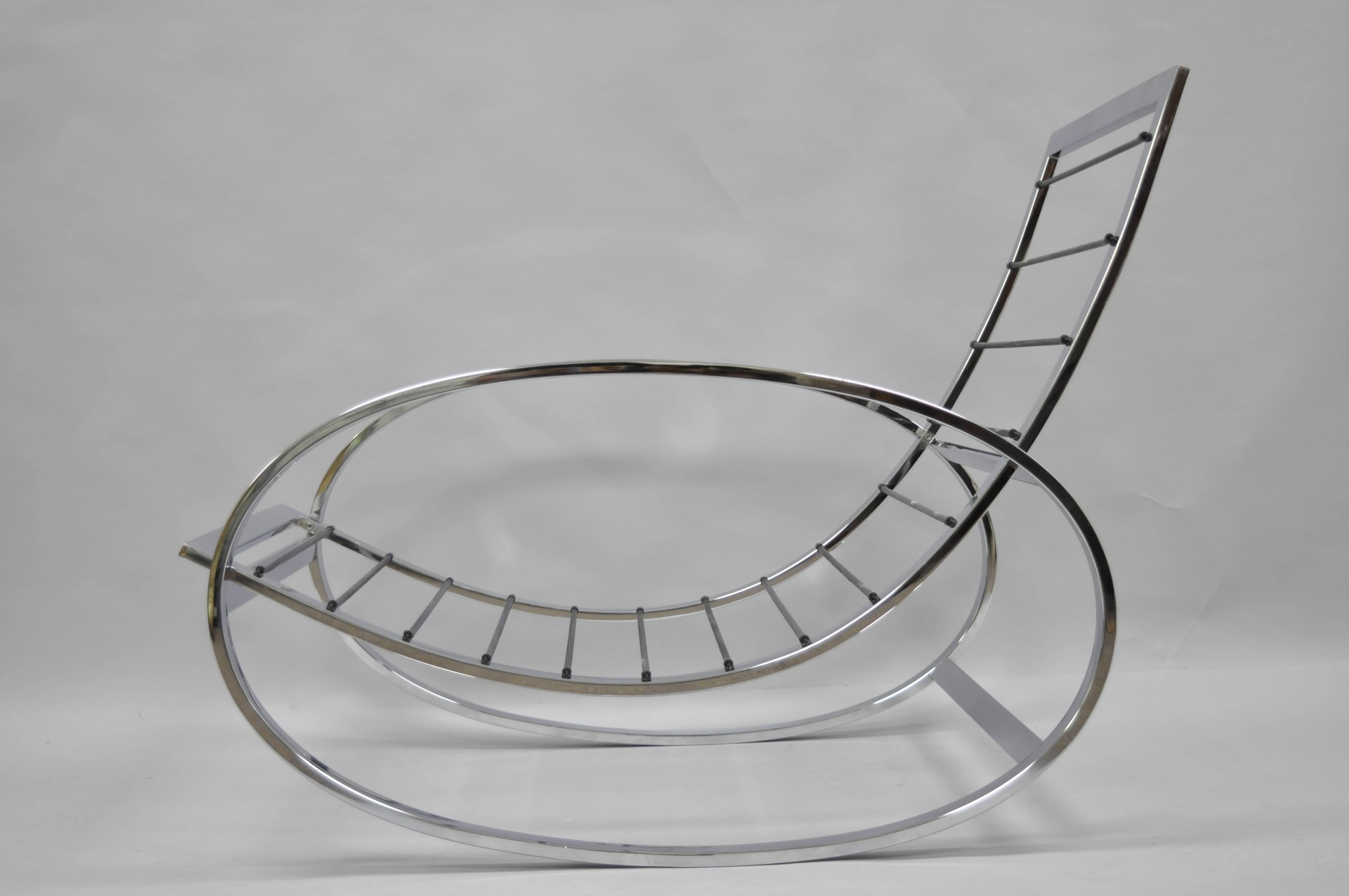 Mid-20th Century Mid Century Modern Renato Zevi Selig Ellipse Milo Baughman Chrome Rocking Chair