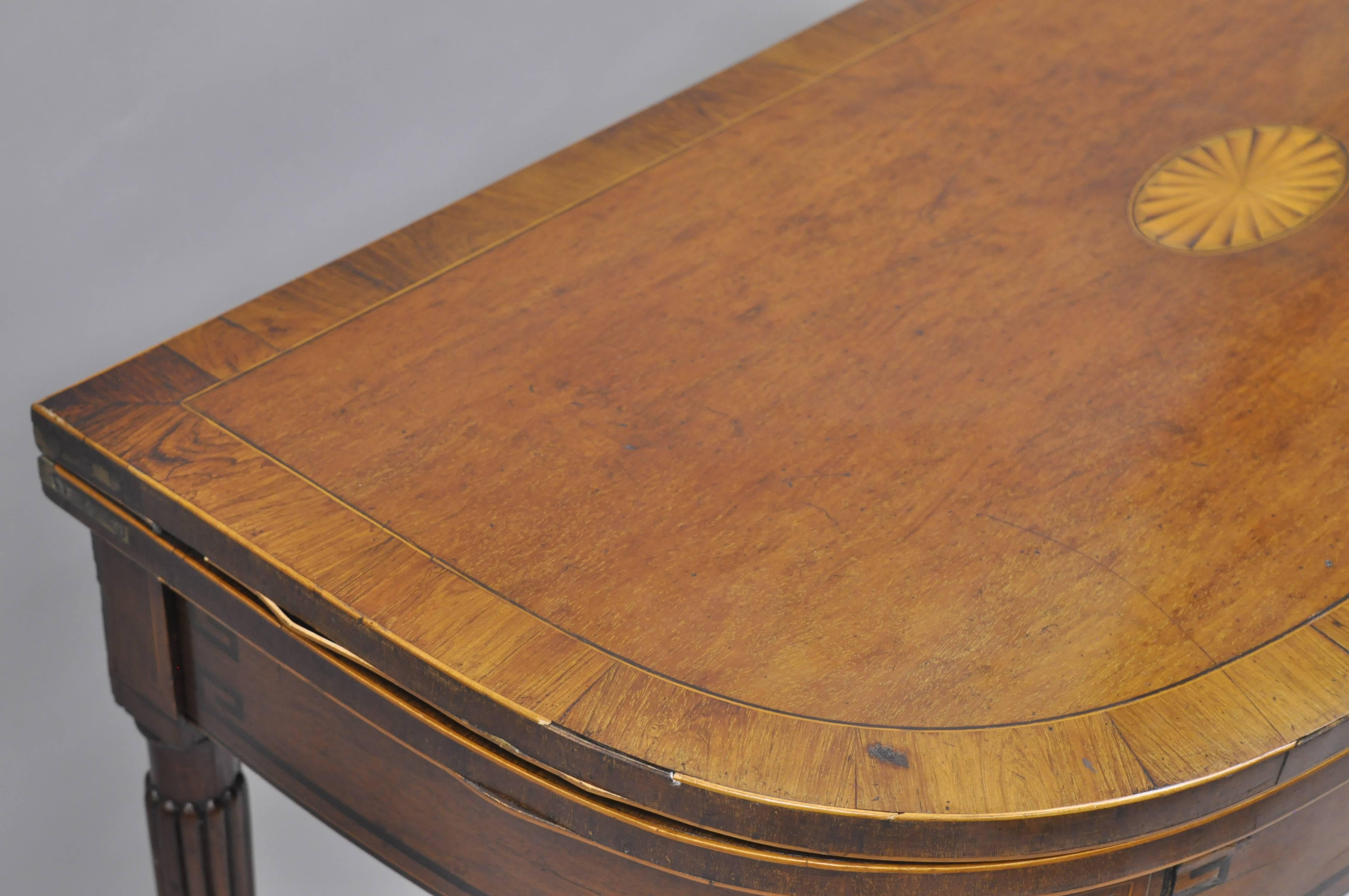 19th Century Pinwheel Inlay Flip-Top Game Table Mahogany Rosewood English Sheraton Federal