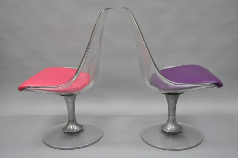 Four Lucite Chromcraft Tulip Swivel Dining Chairs MidCentury Modern