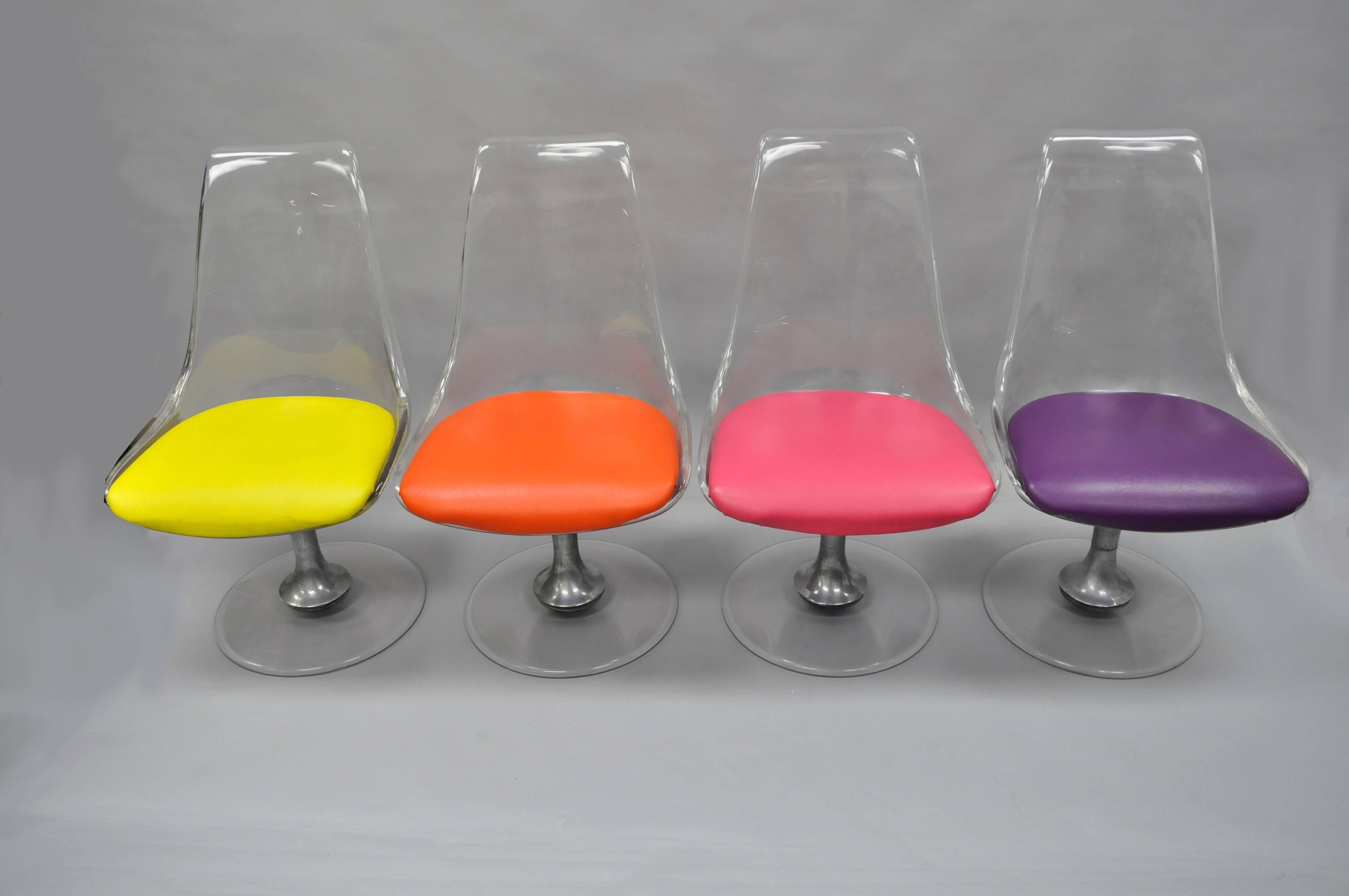 Four Lucite Chromcraft Tulip Swivel Dining Chairs Mid-Century Modern Colorful 1
