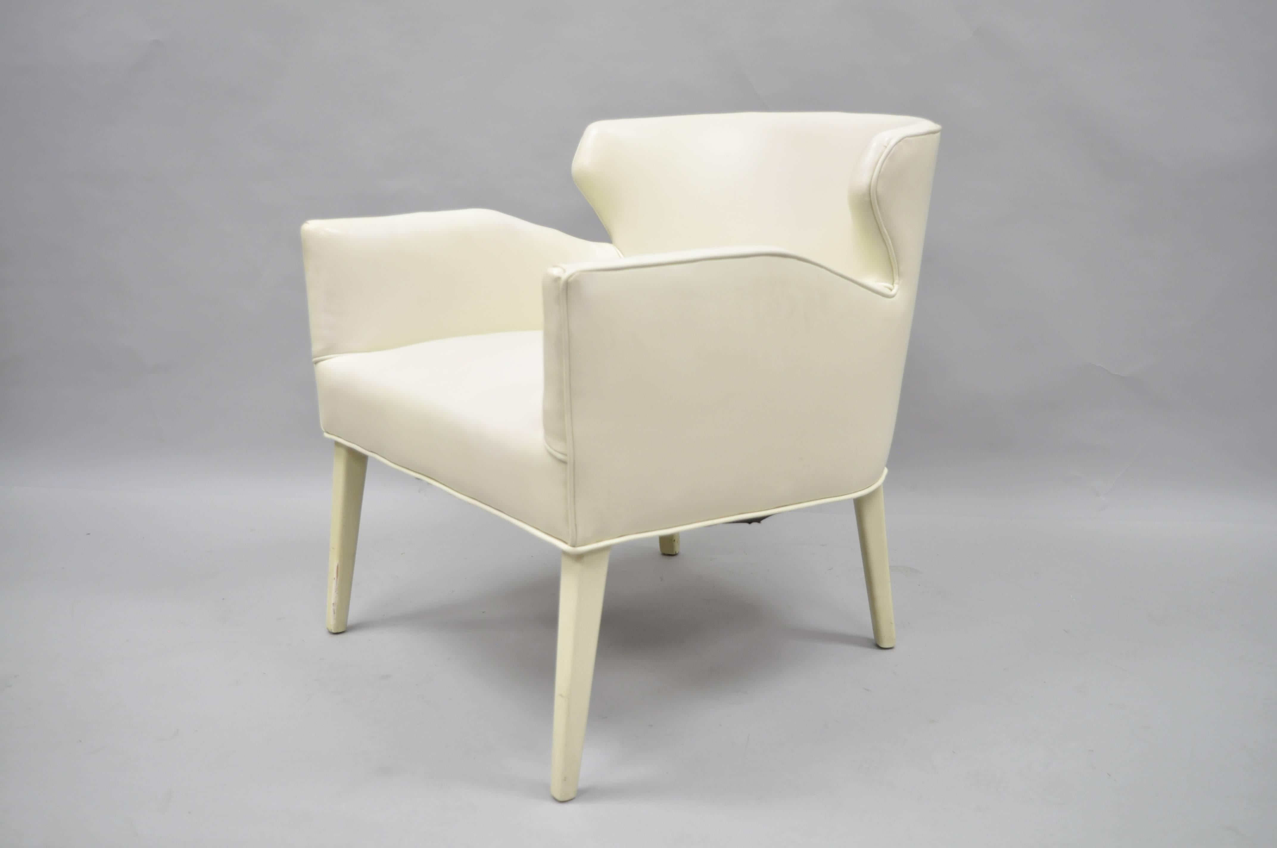 American Pair of Barrel Back Sculptural Off-White Vinyl Lounge Chairs After Paul McCobb