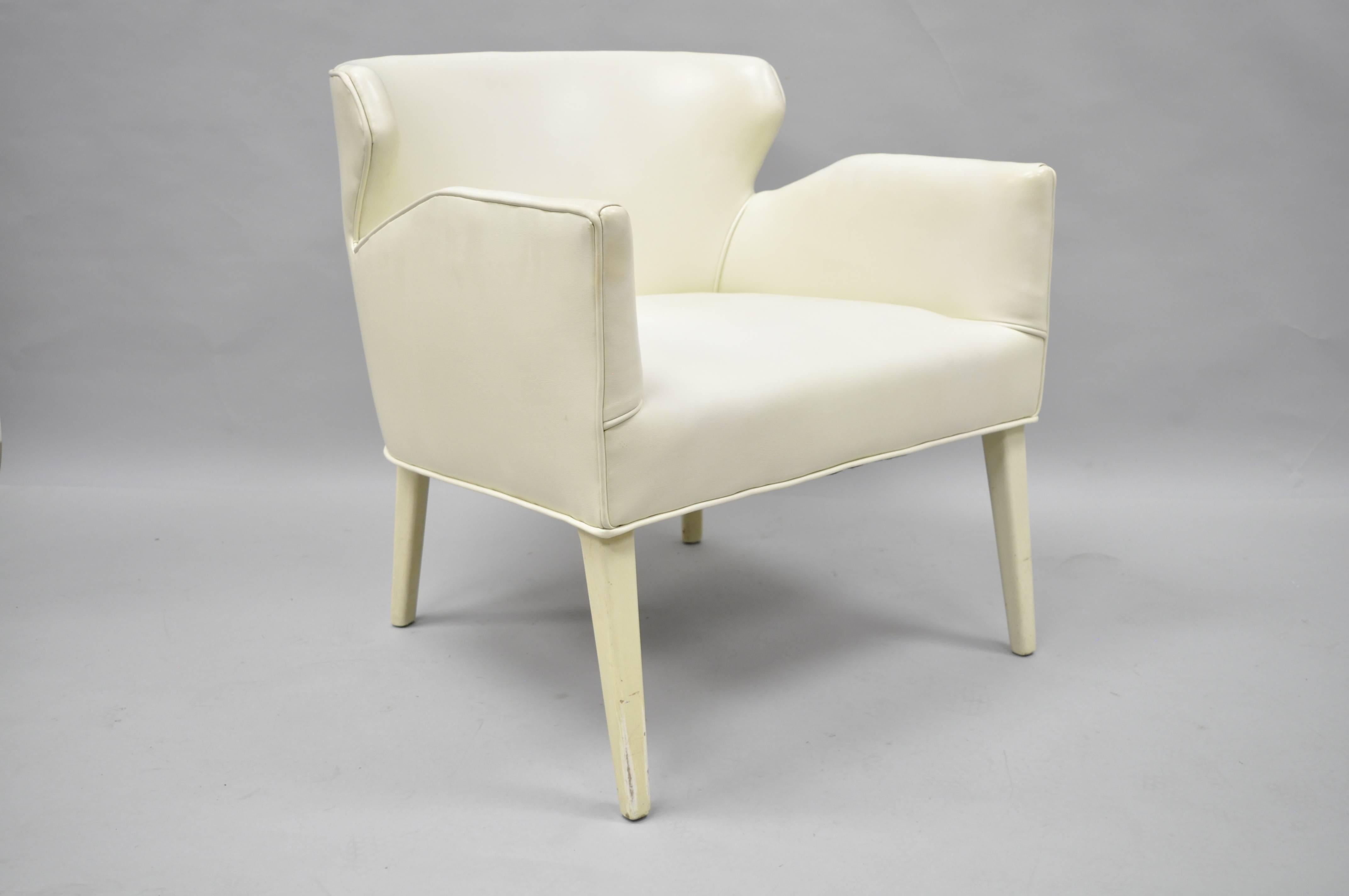 Pair of Barrel Back Sculptural Off-White Vinyl Lounge Chairs After Paul McCobb 3