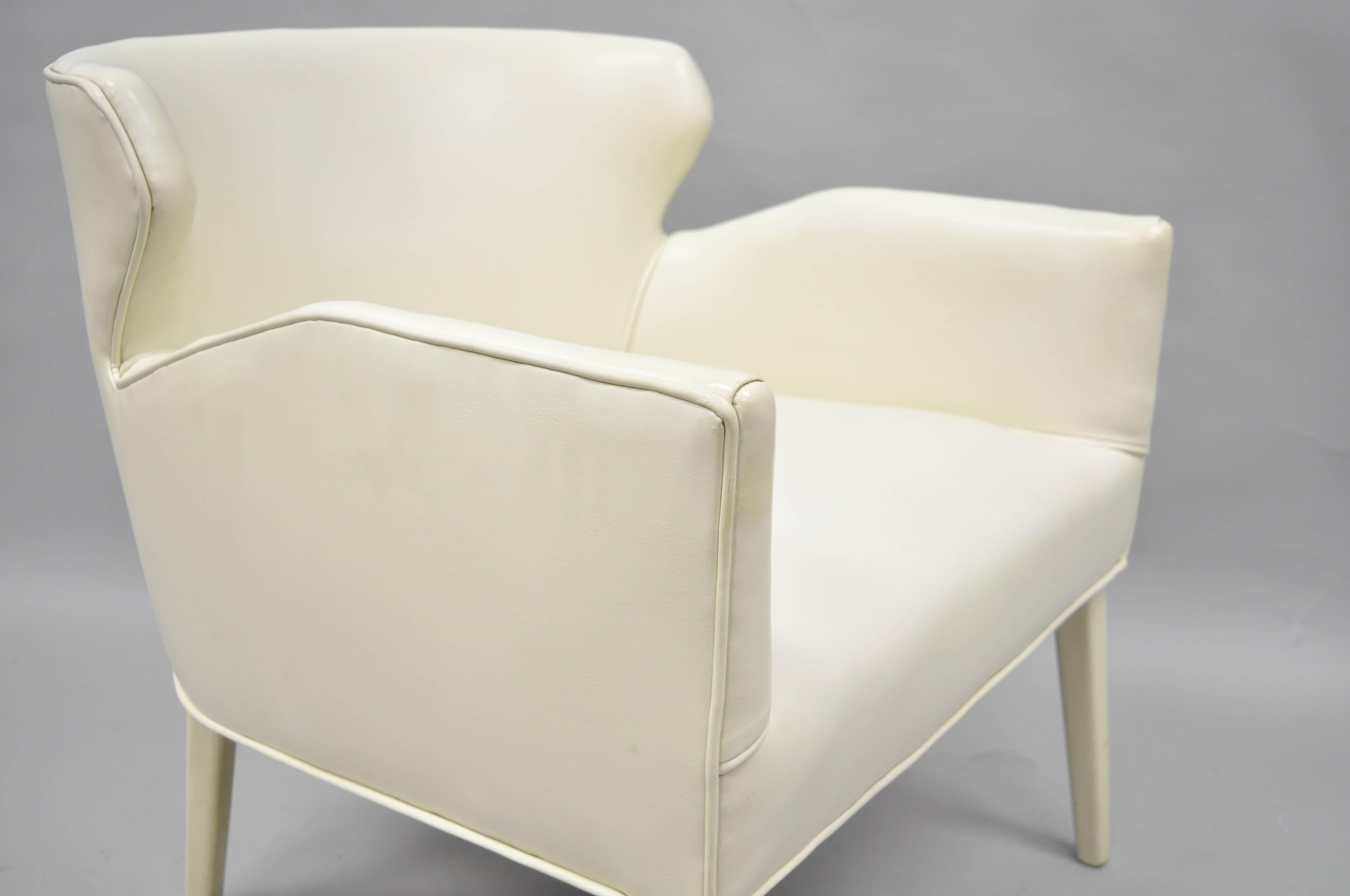Upholstery Pair of Barrel Back Sculptural Off-White Vinyl Lounge Chairs After Paul McCobb