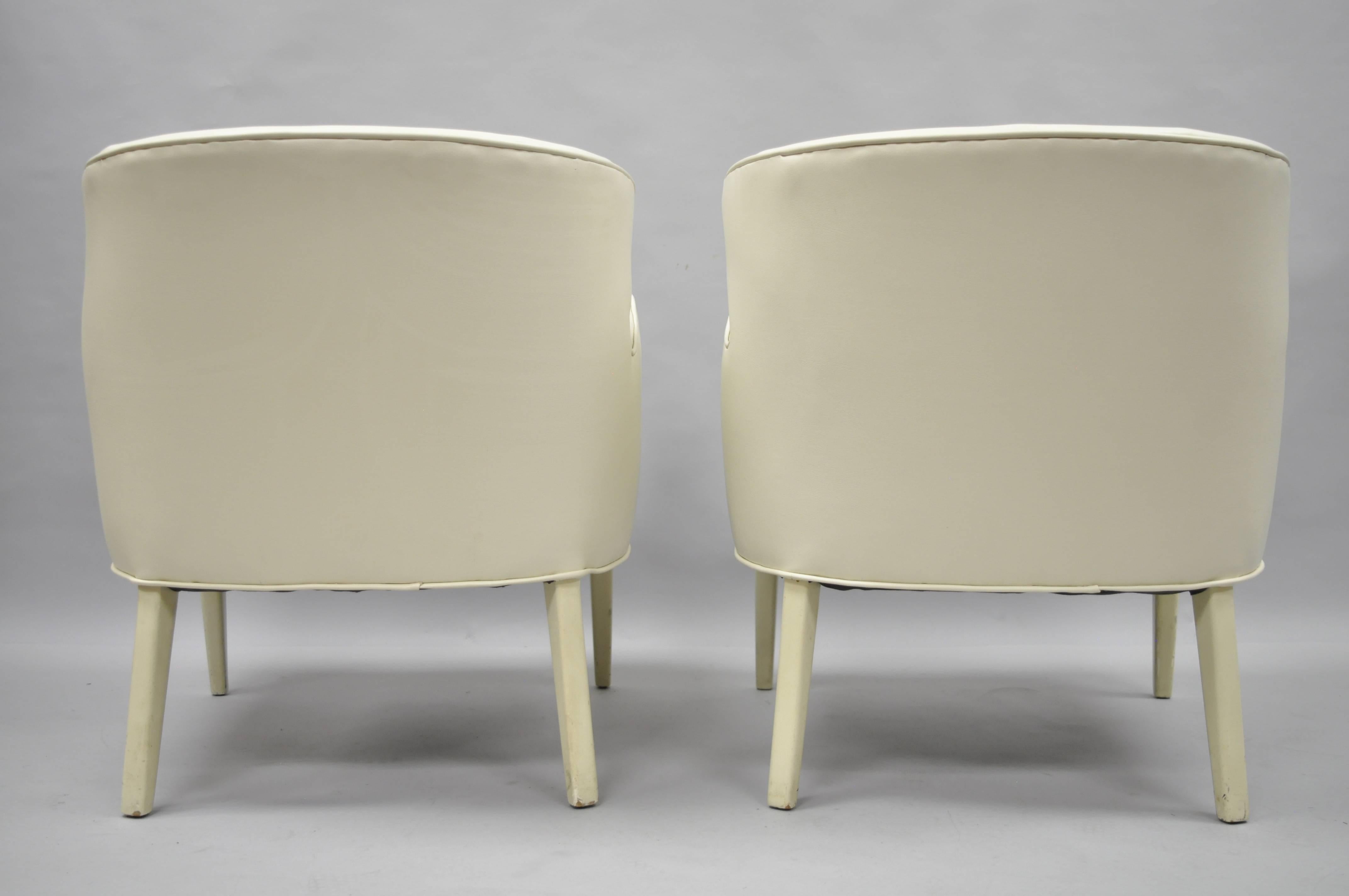 Pair of Barrel Back Sculptural Off-White Vinyl Lounge Chairs After Paul McCobb 2