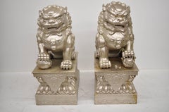 Large Pair of Cast Iron Foo Dog Guardian Lion Statue Entryway Garden Sculpture