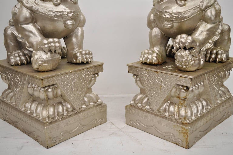 Large Pair of Cast Iron Foo Dog Guardian Lion Statue Entryway Garden