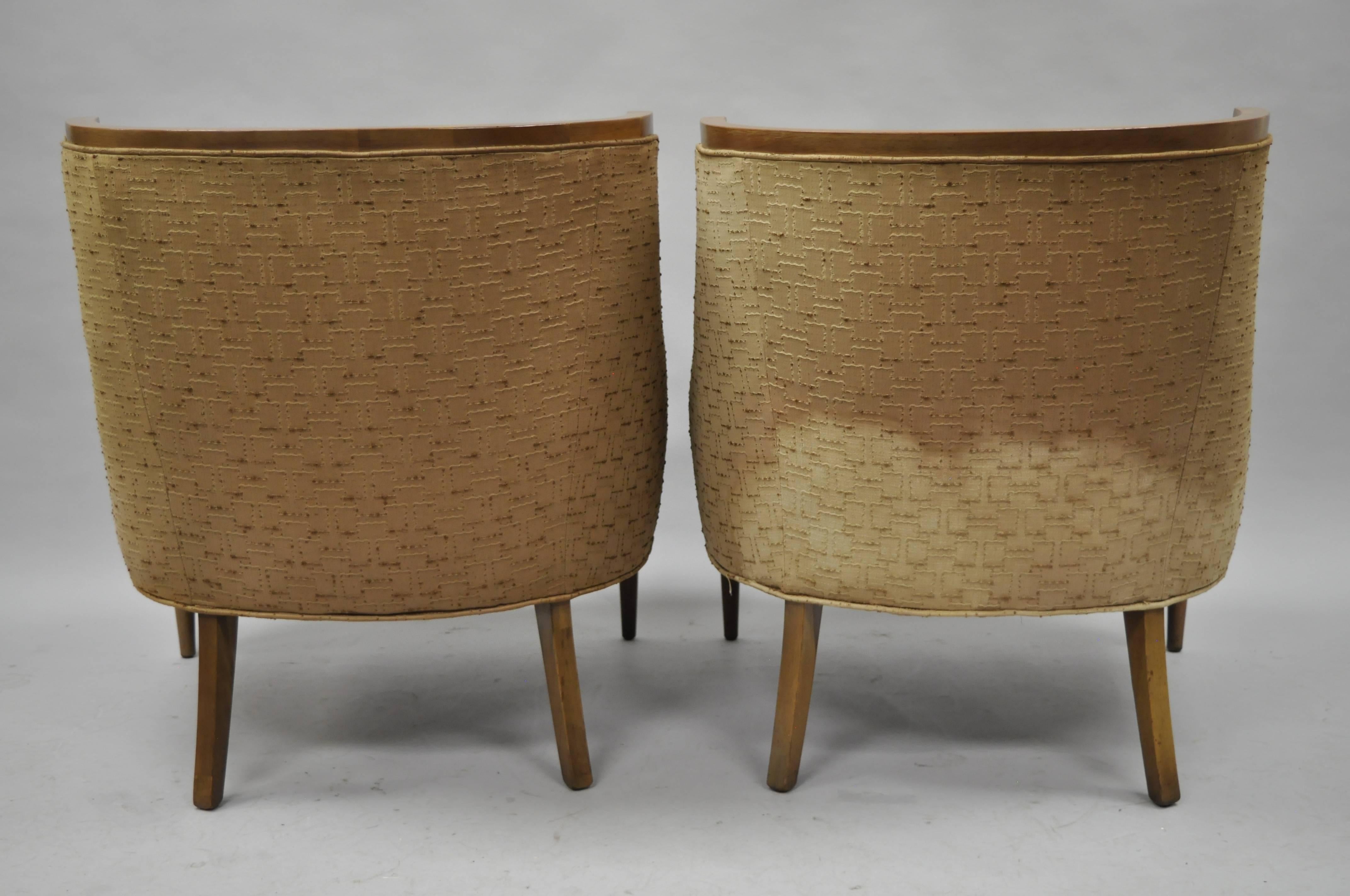 Pair of Mid-Century Modern Barrel Back Wood Lounge Club Chairs Paul McCobb Style 3