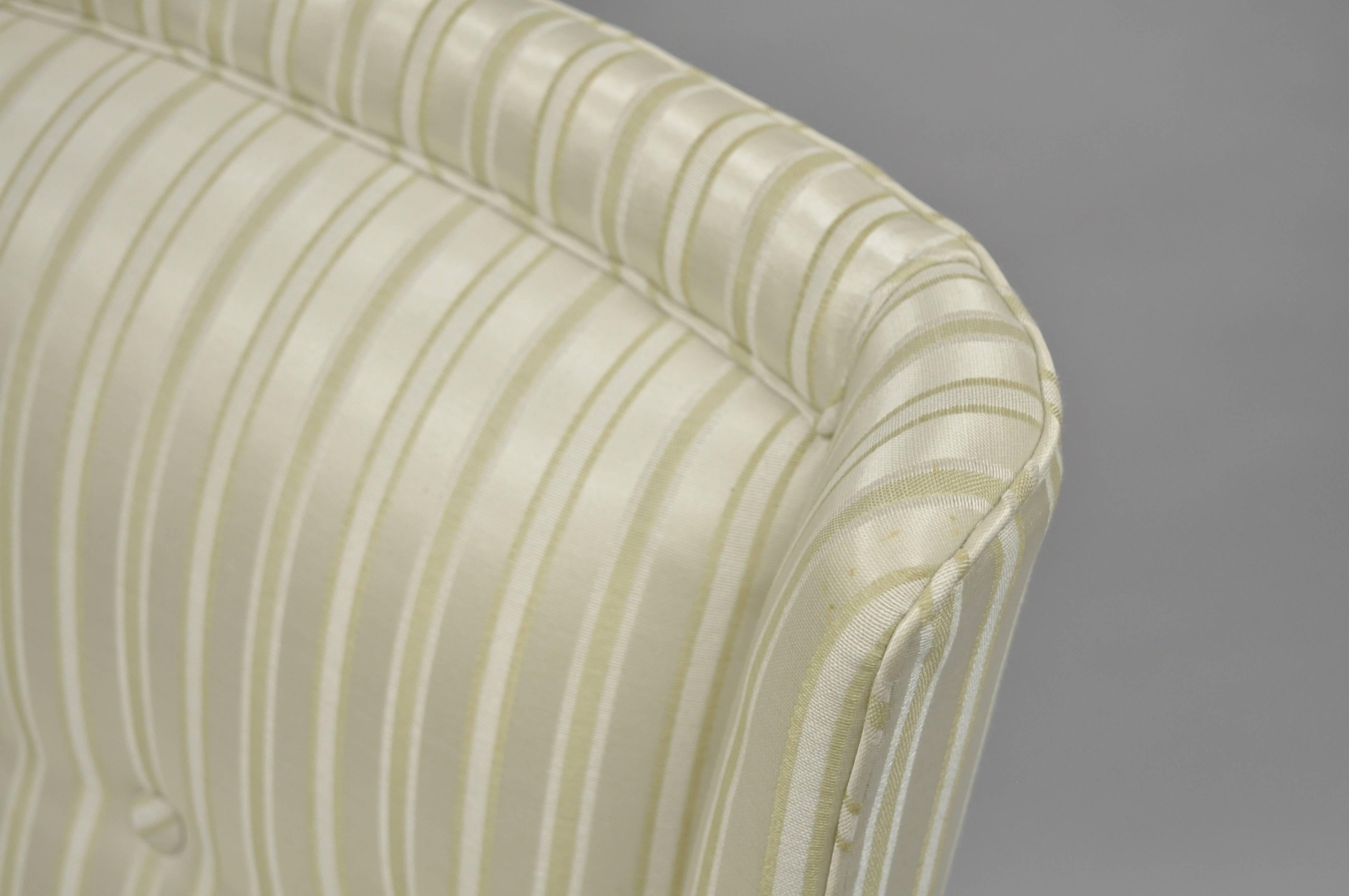Paul Laszlo Sillón Slipper tapizado Barrel Wingback Moderno de mediados de siglo 1