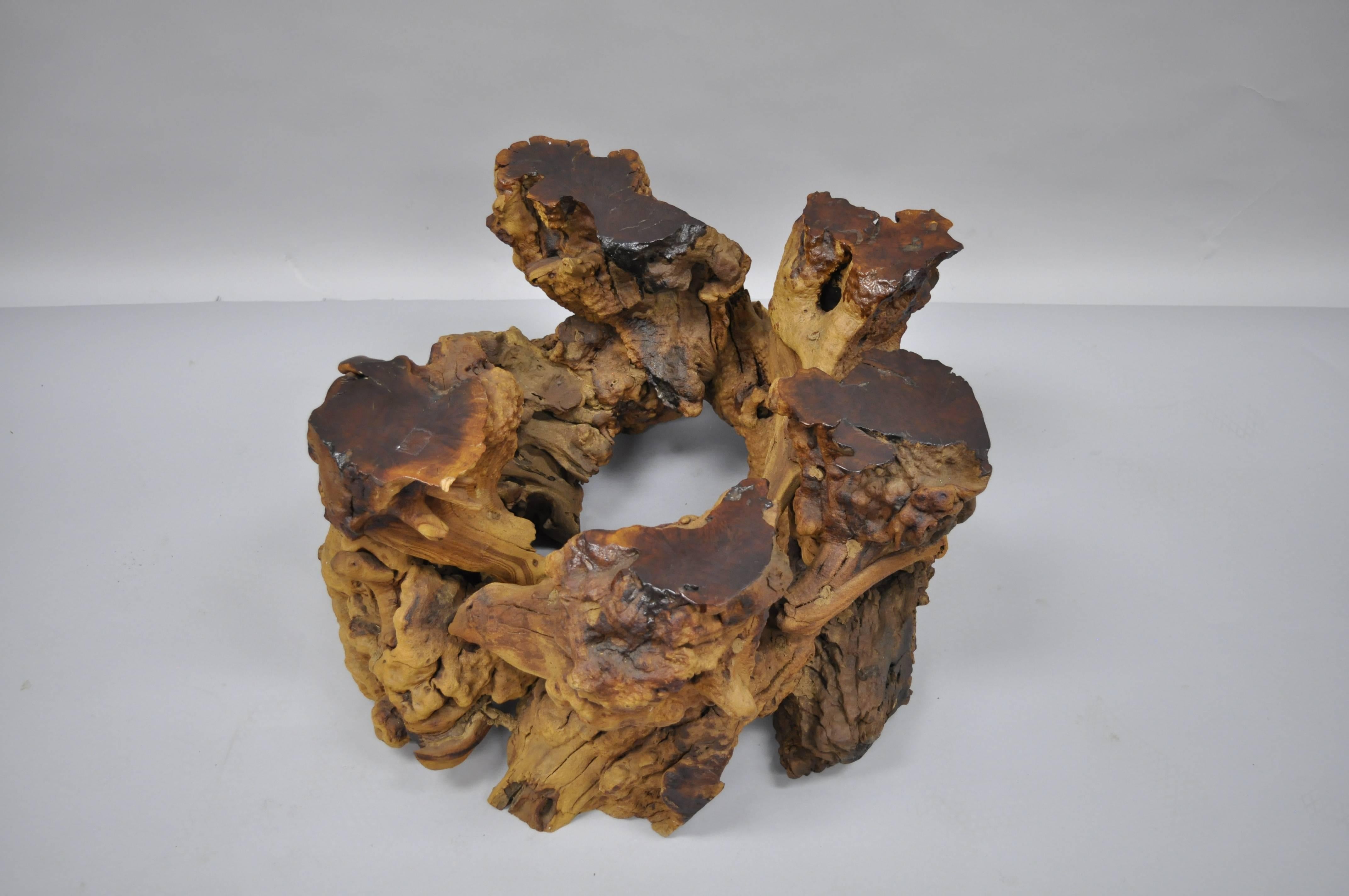 Burl Wood Free Form Driftwood Tree Branch Wood Coffee Table Base Naturalist In Good Condition In Philadelphia, PA