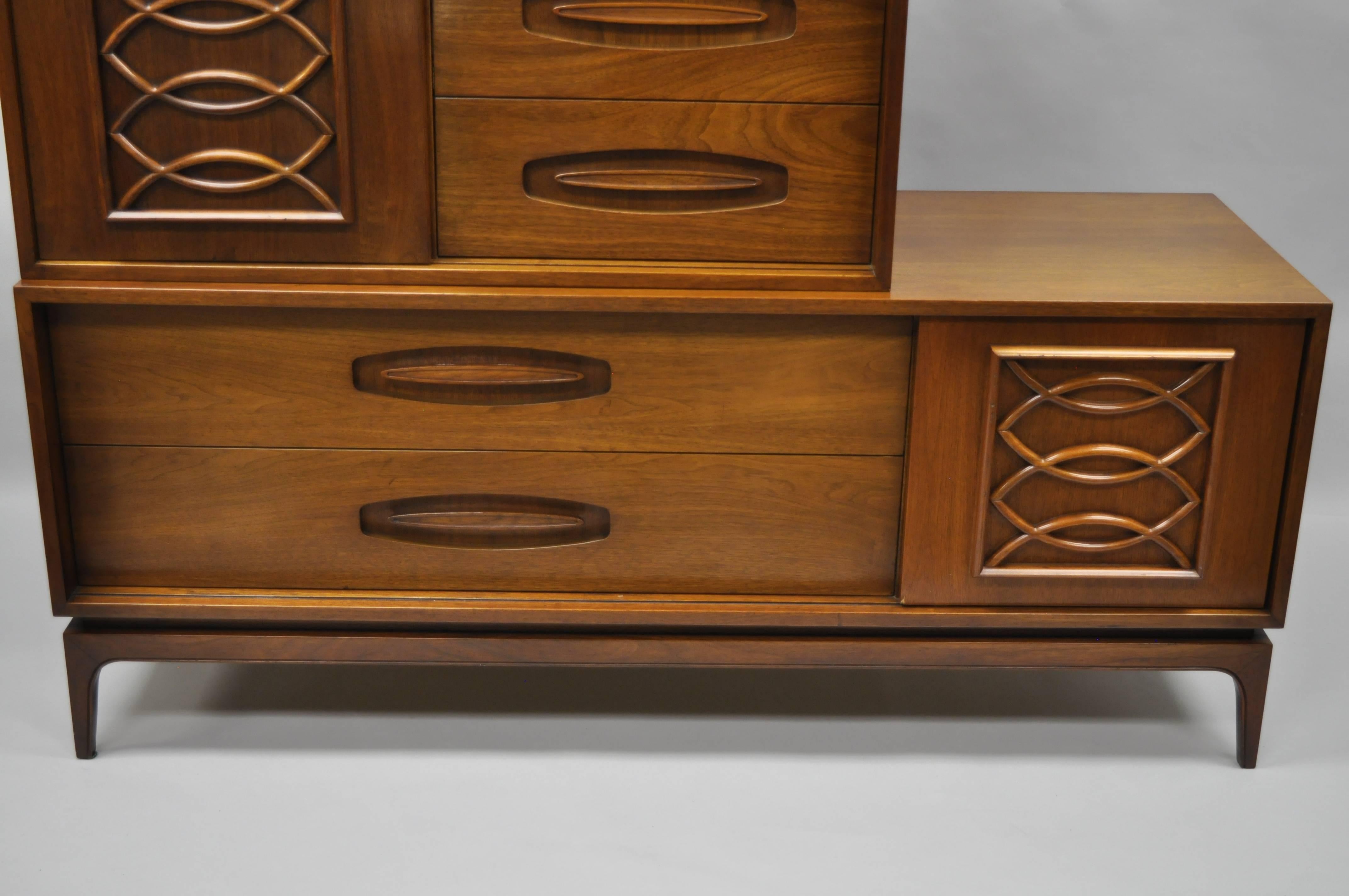 Veneer Mid-Century Modern Castleton Furniture Two-Piece Sliding Door Dresser Chest