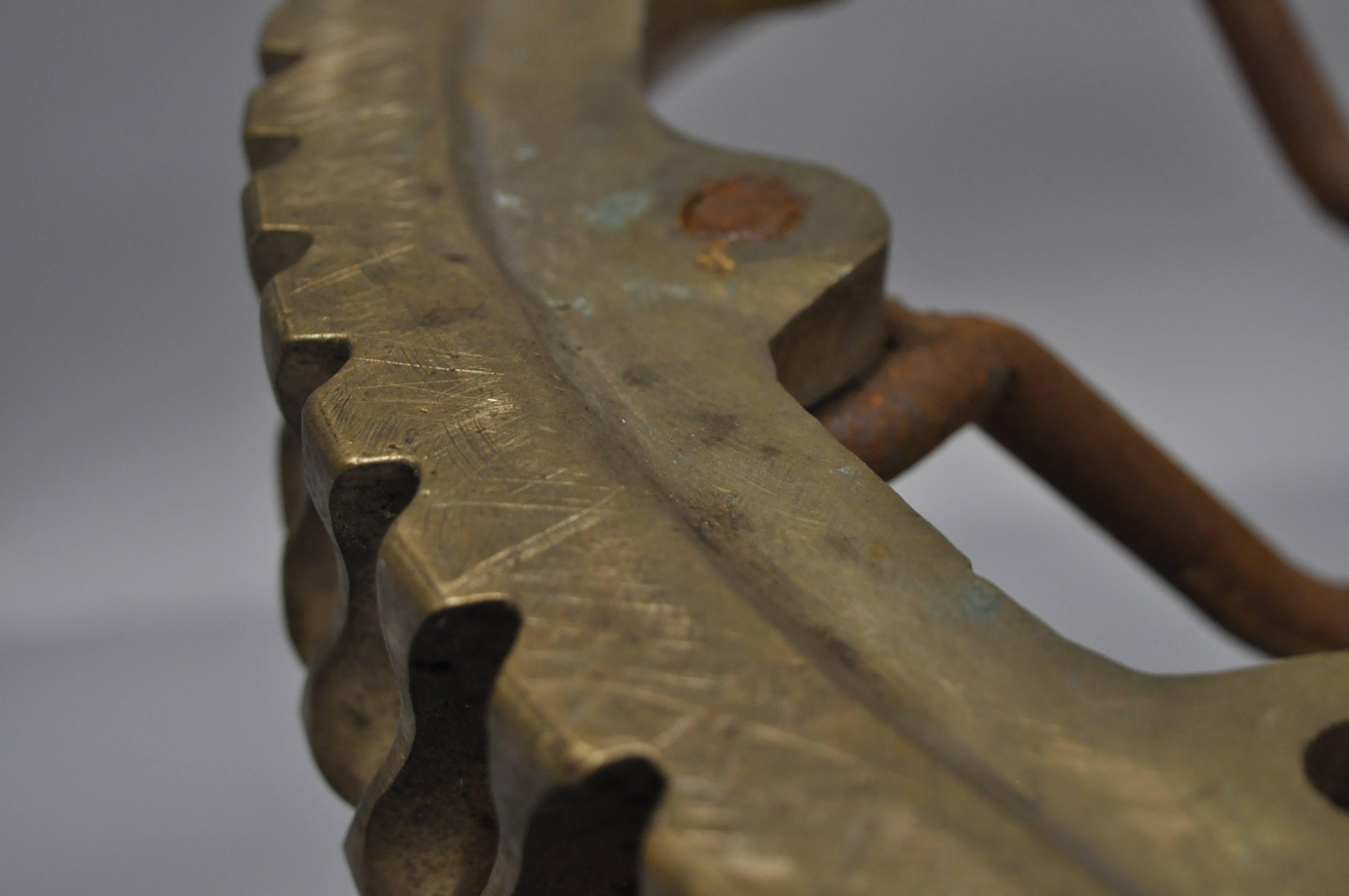 20th Century Brutalist Bronze Elevator Worm Gear Coffee Side Table on Iron Spider Leg Base