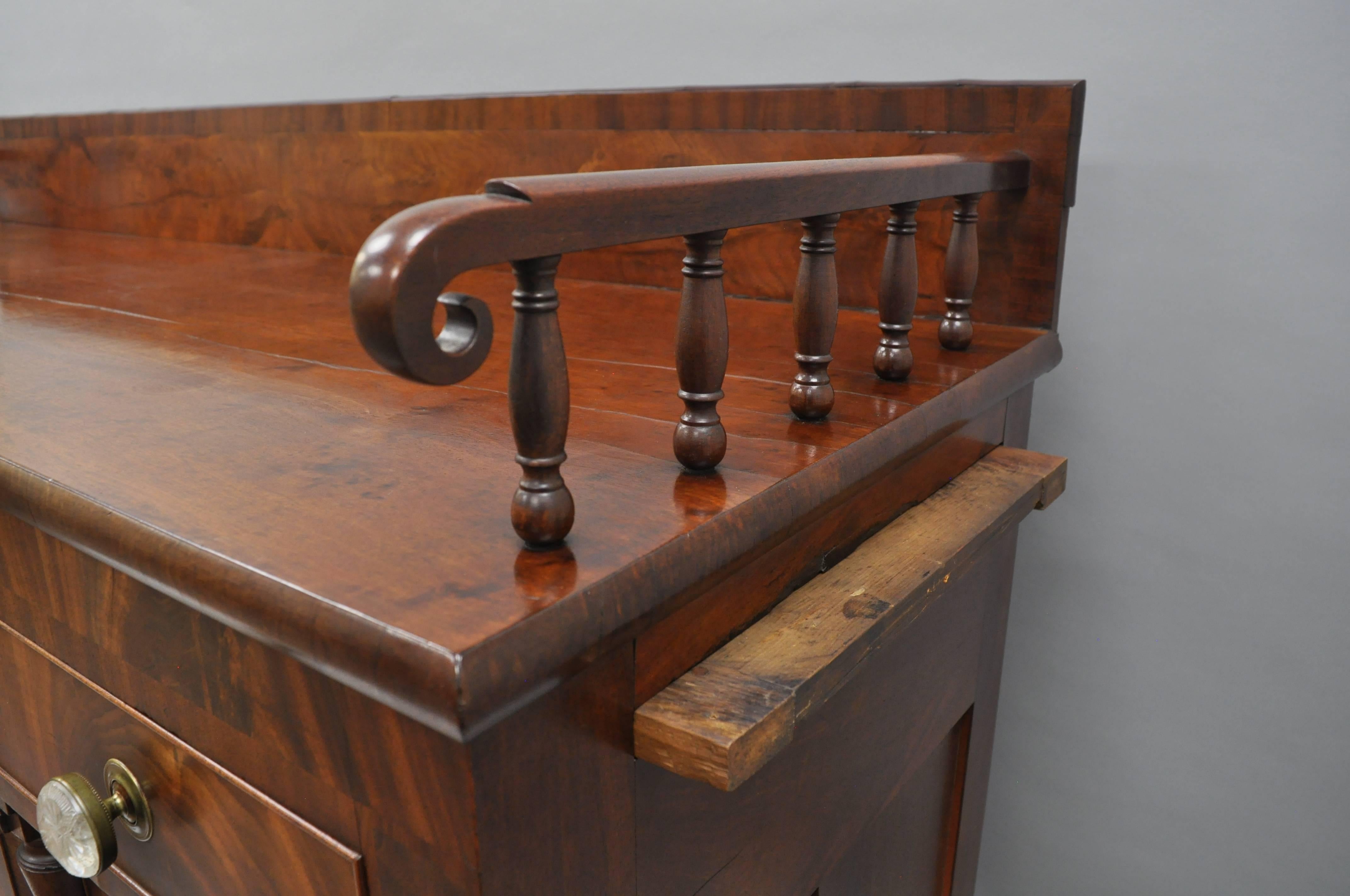 19th Century Antique American Empire Sideboard Buffet Crotch Flame Mahogany, circa 1840 For Sale