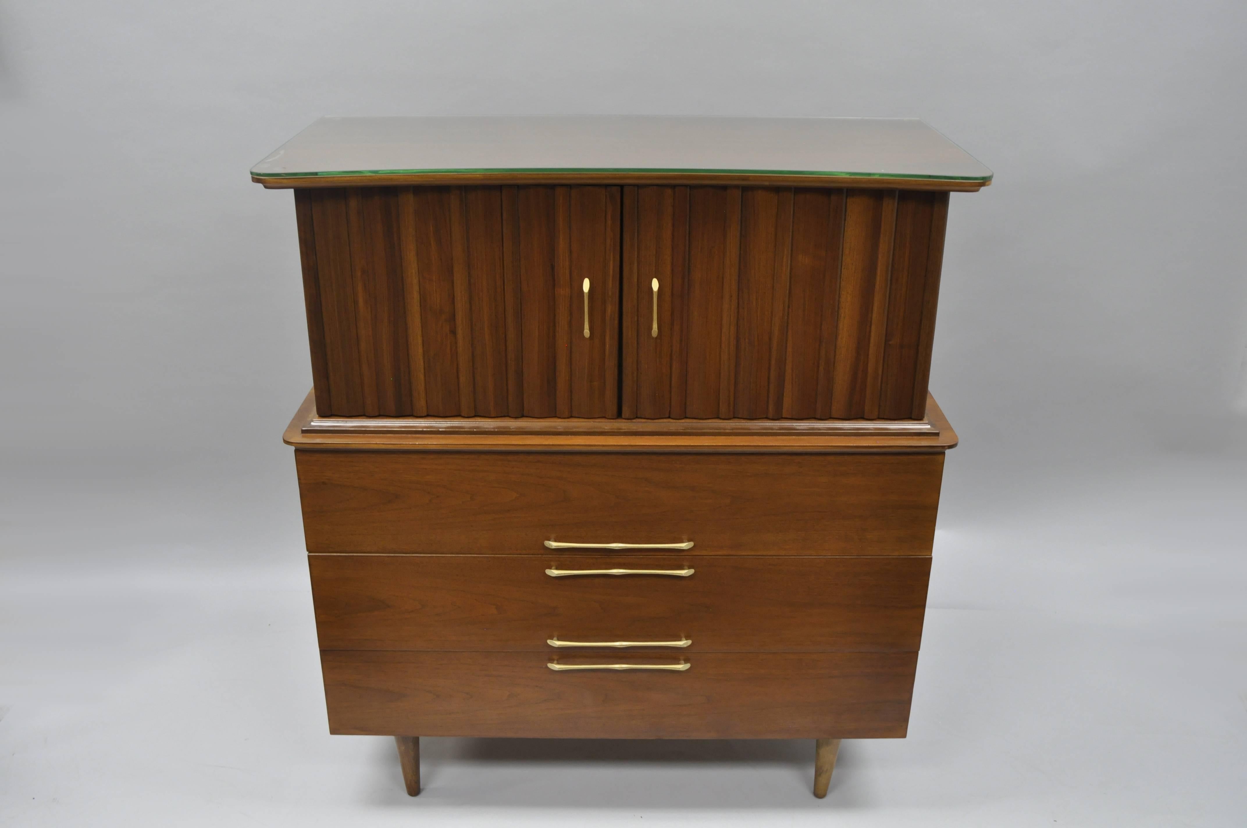Mid Century Modern Danish Walnut Curved Top Gentleman Tall Chest Dresser Cabinet In Good Condition For Sale In Philadelphia, PA