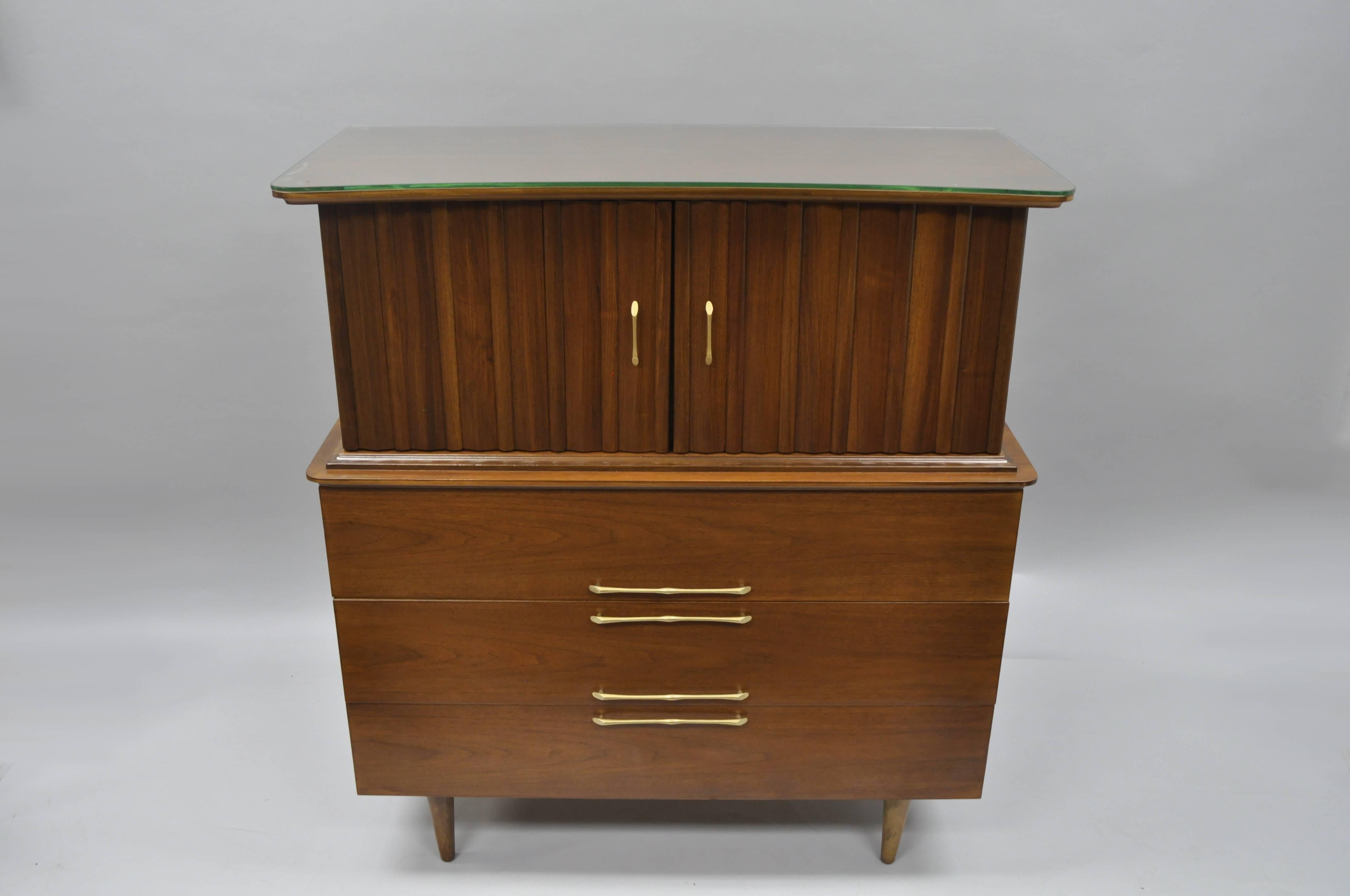 Mid Century Modern Danish Walnut Curved Top Gentleman Tall Chest Dresser Cabinet In Good Condition In Philadelphia, PA