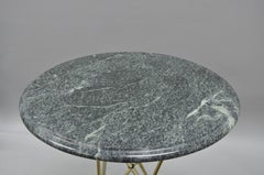 Pair of Brass Metal Faux Bamboo Round Green Marble-Top Lamp Side Tables