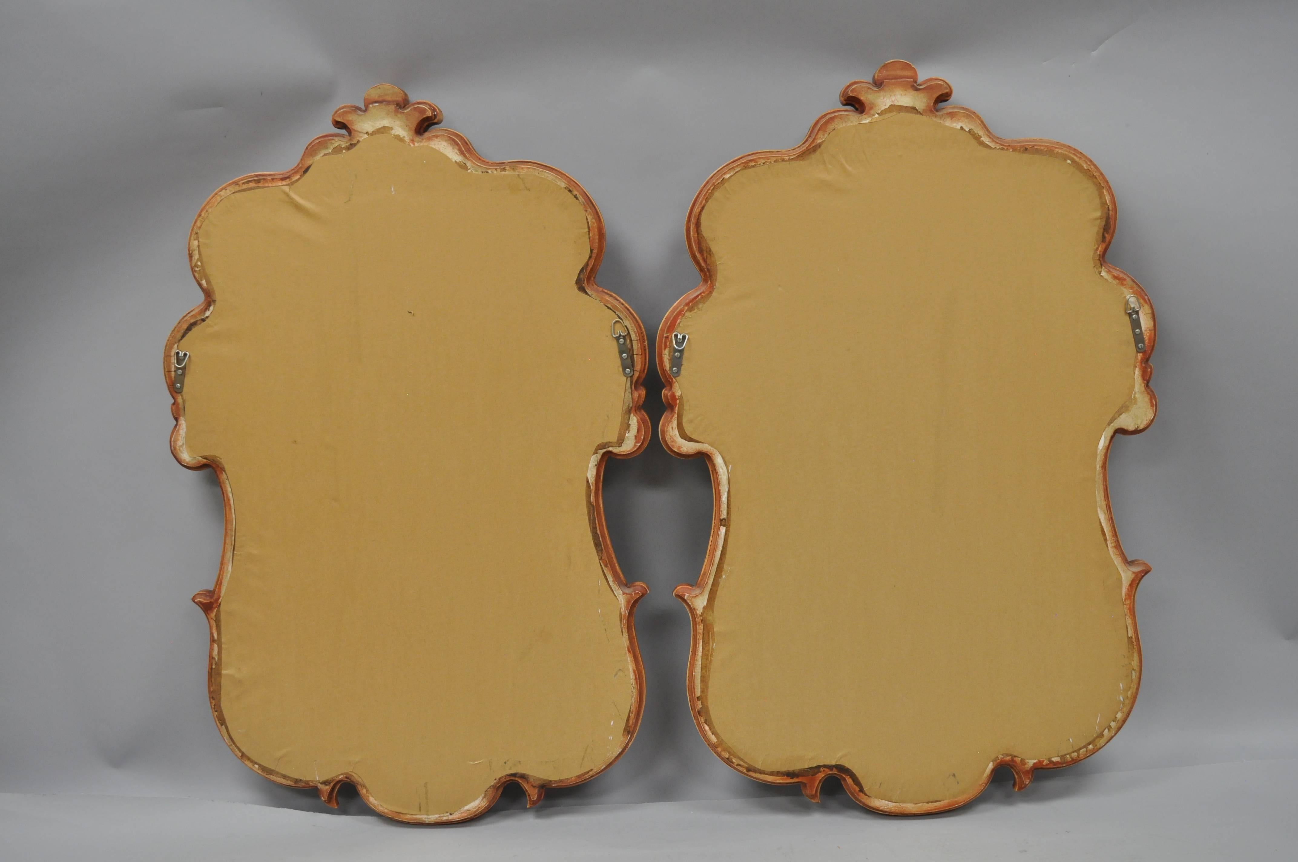 Large Pair of French Rococo Style Carved Wood Pink and Gold Painted Wall Mirrors 2