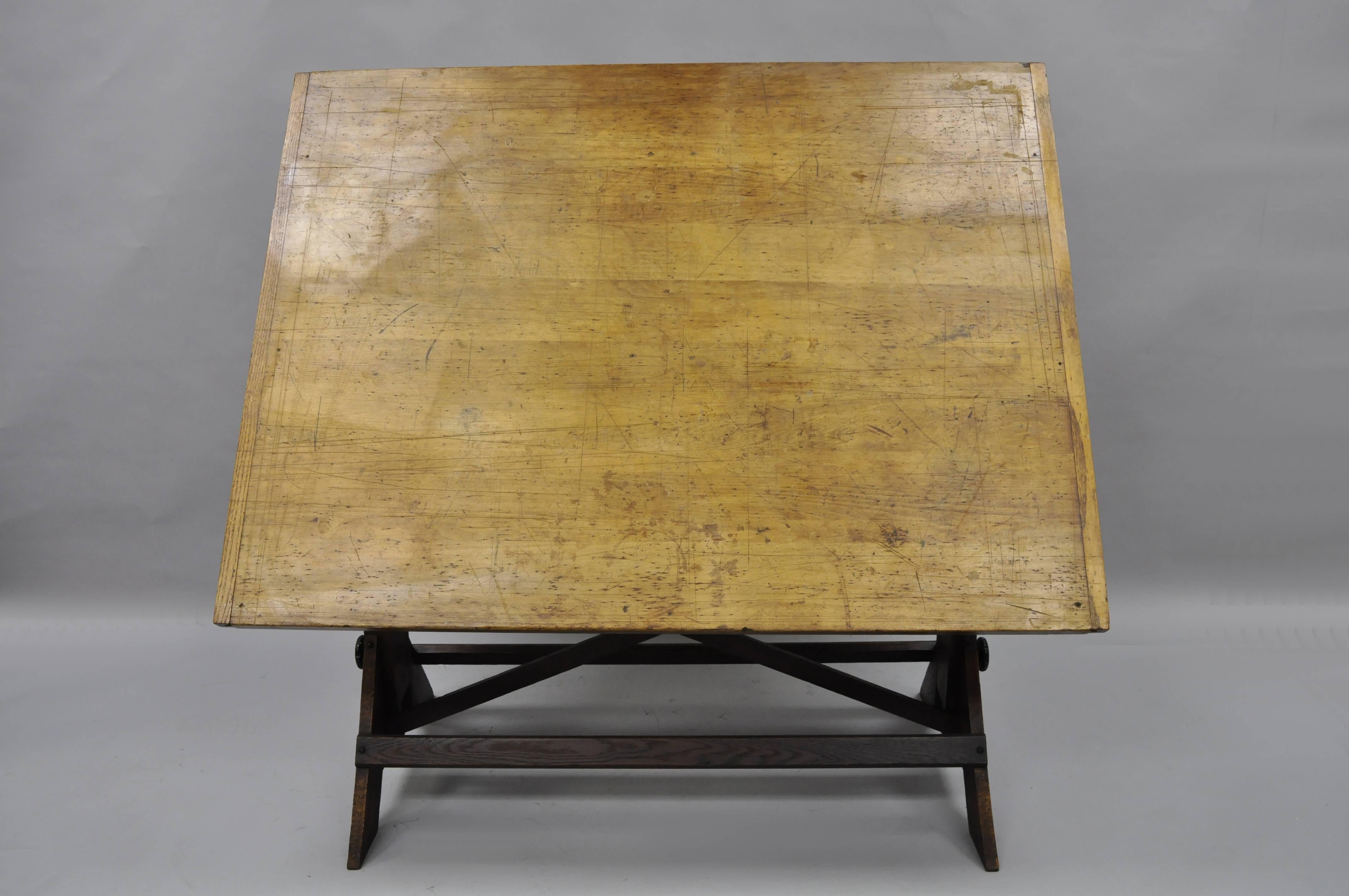 Kolesch & Co Hamilton Mfg Oakwood Cast Iron Drafting Table Artist Desk Antique 2