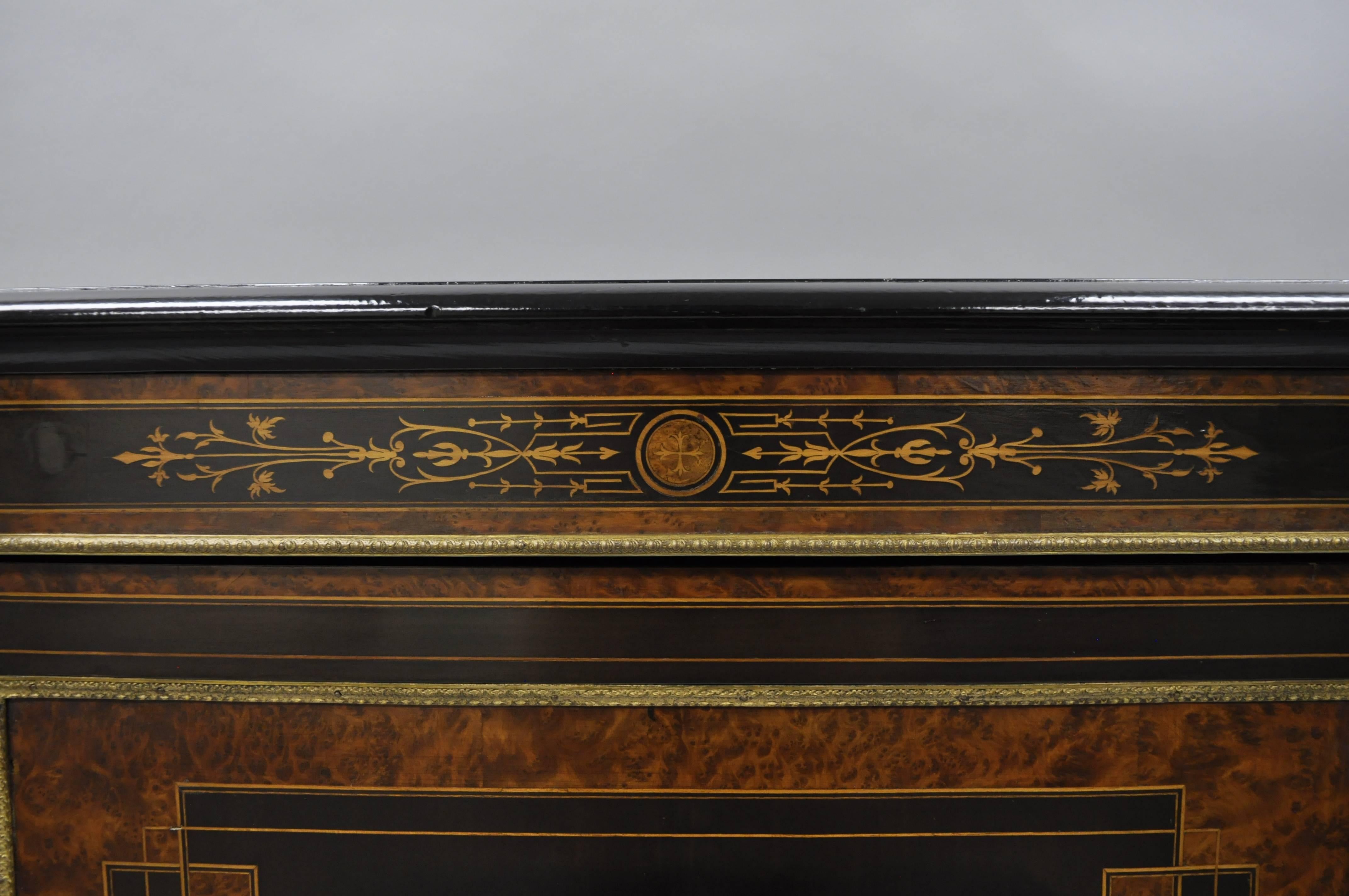 19th C. French Napoleon III Ebonized Brass Boulle Inlay Sideboard Buffet Cabinet In Good Condition In Philadelphia, PA