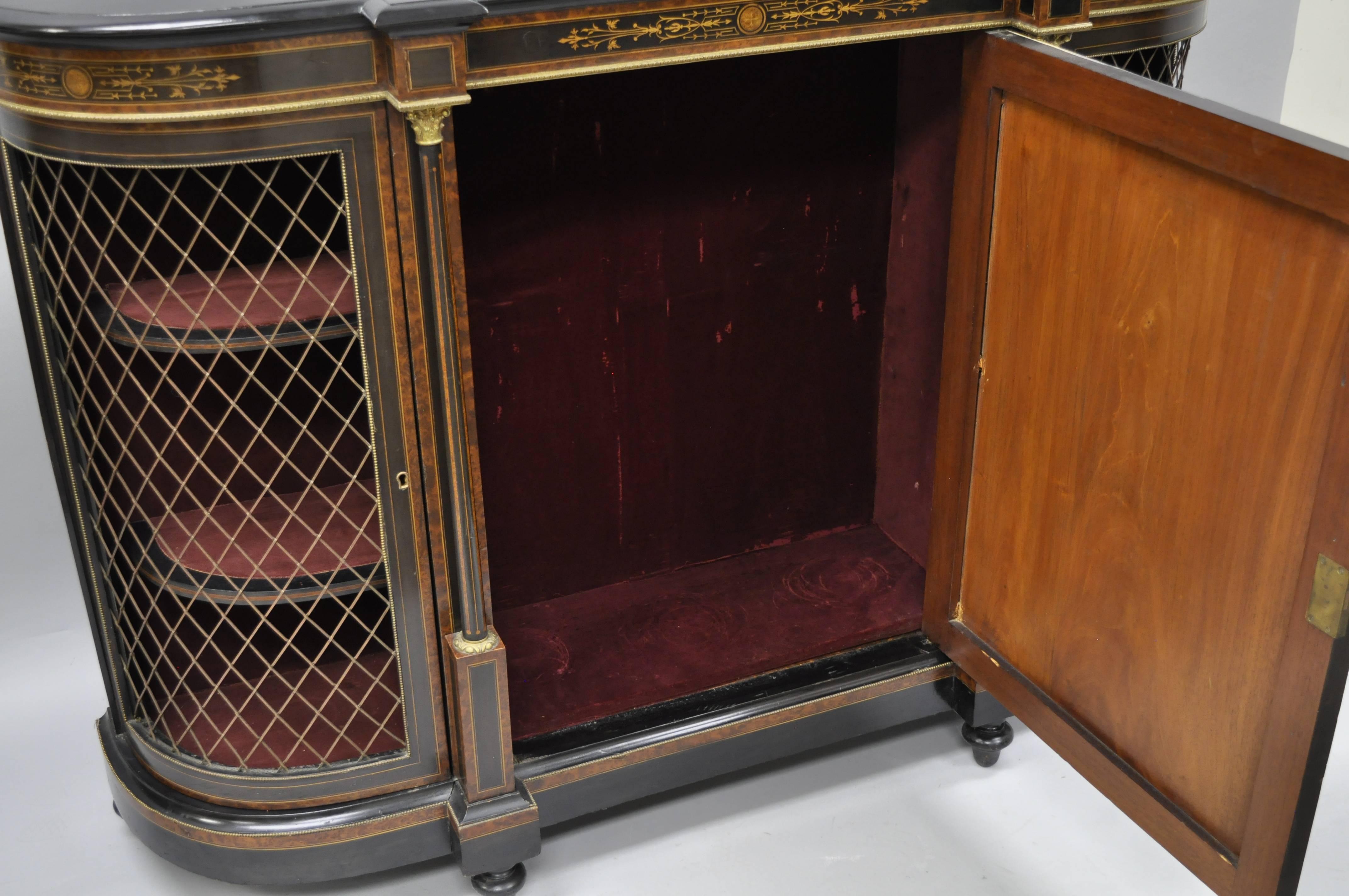 19th C. French Napoleon III Ebonized Brass Boulle Inlay Sideboard Buffet Cabinet 1