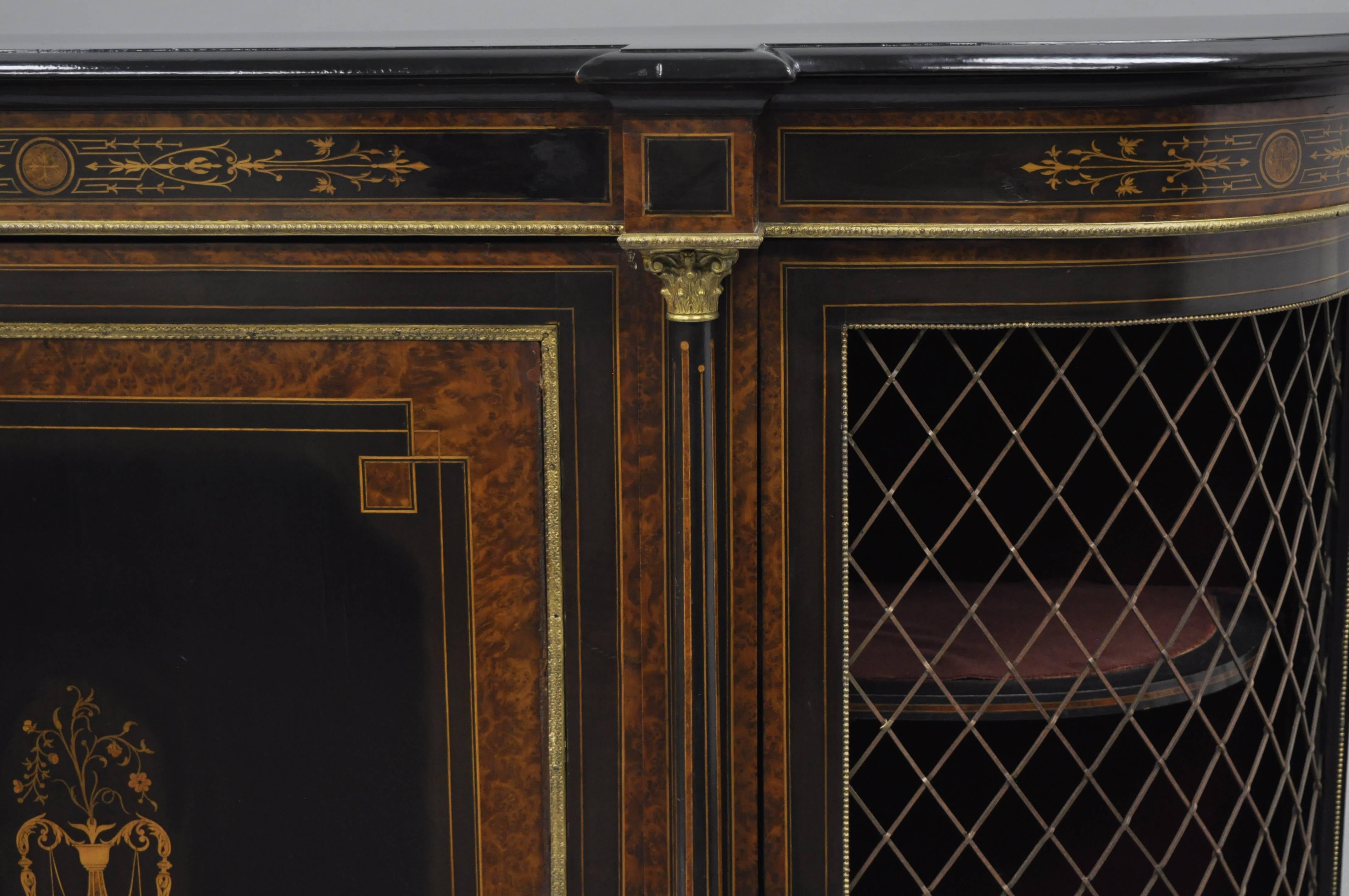 19th C. French Napoleon III Ebonized Brass Boulle Inlay Sideboard Buffet Cabinet 4