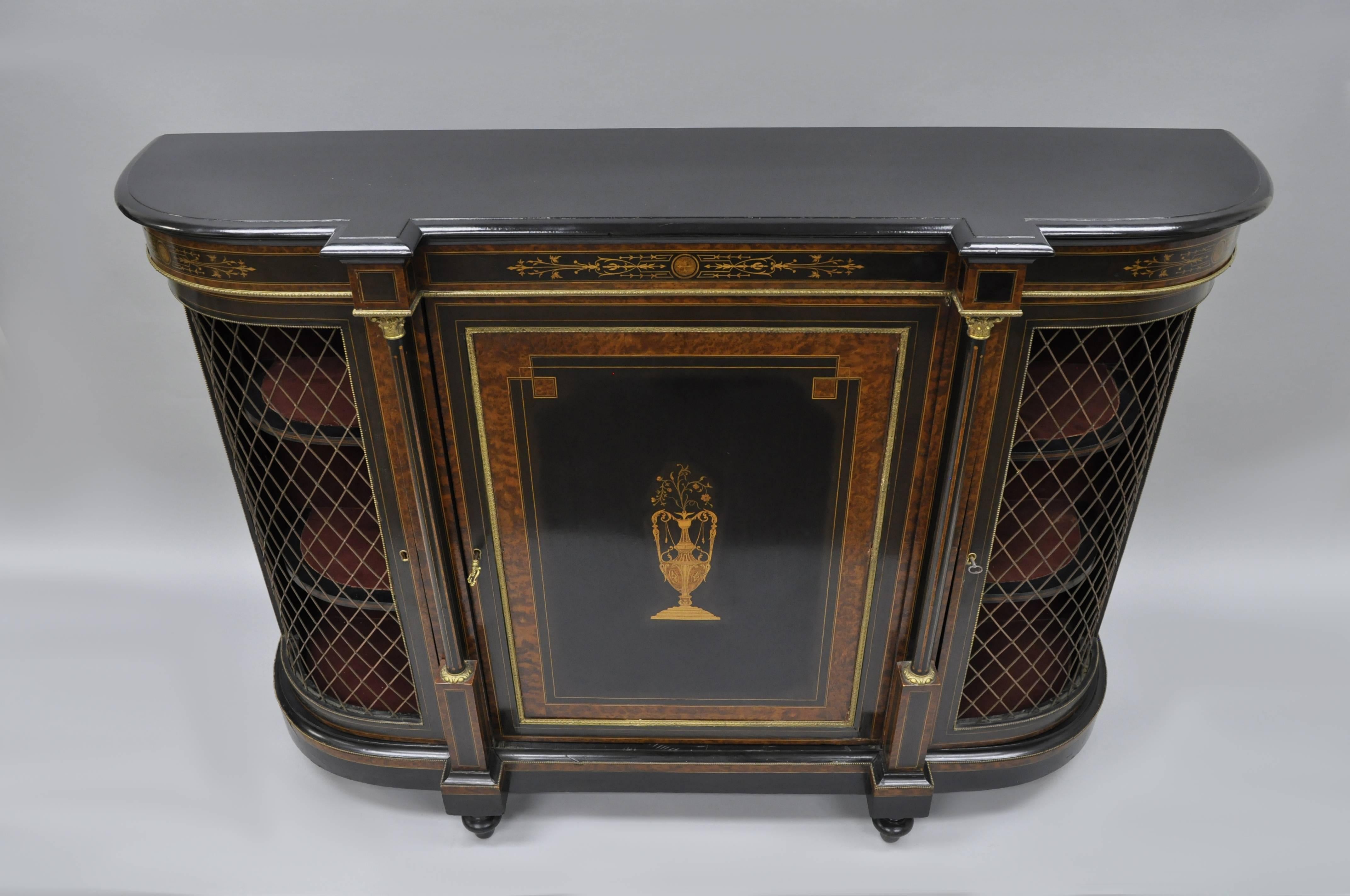 19th C. French Napoleon III Ebonized Brass Boulle Inlay Sideboard Buffet Cabinet 5