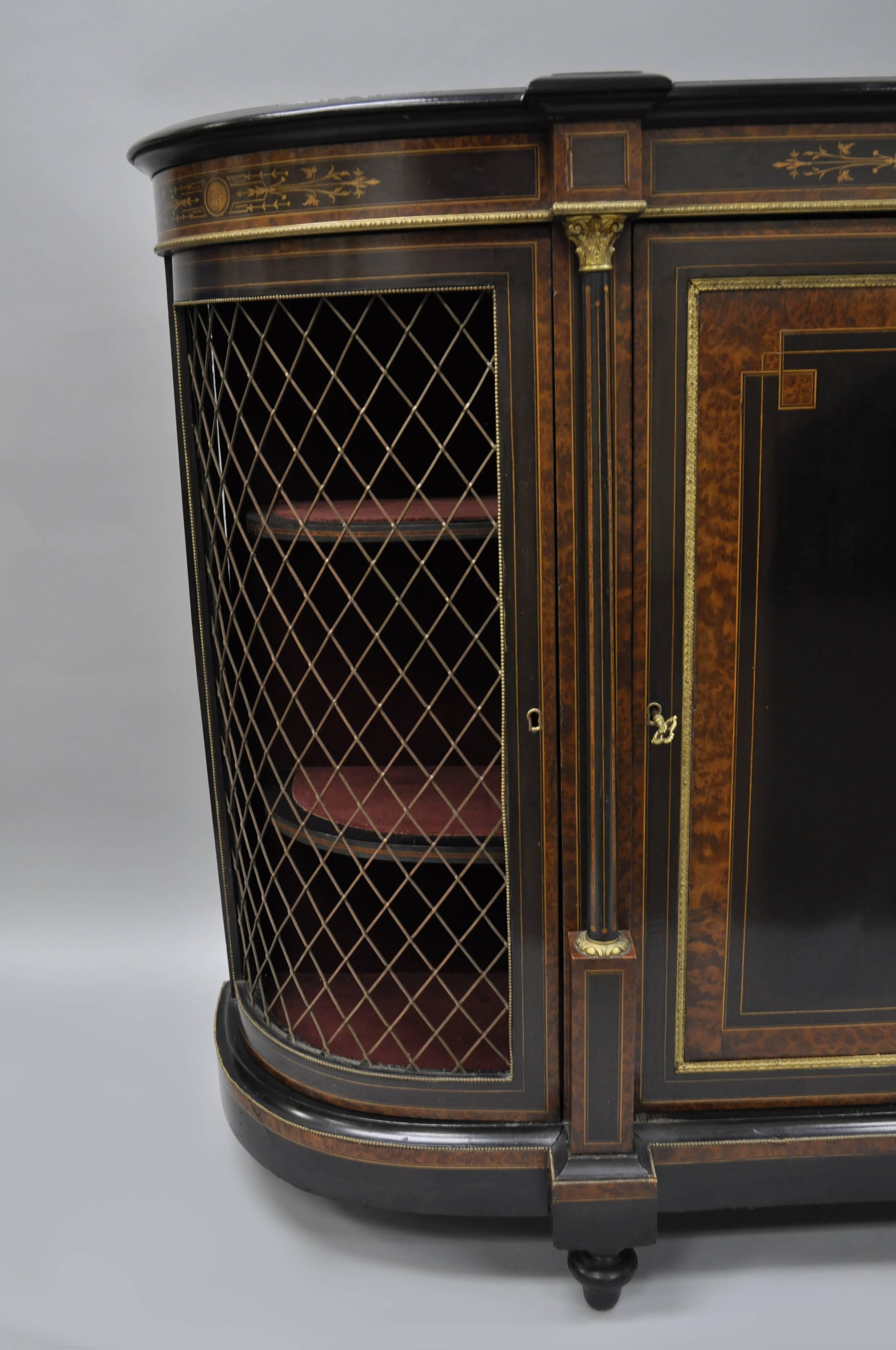 19th Century 19th C. French Napoleon III Ebonized Brass Boulle Inlay Sideboard Buffet Cabinet