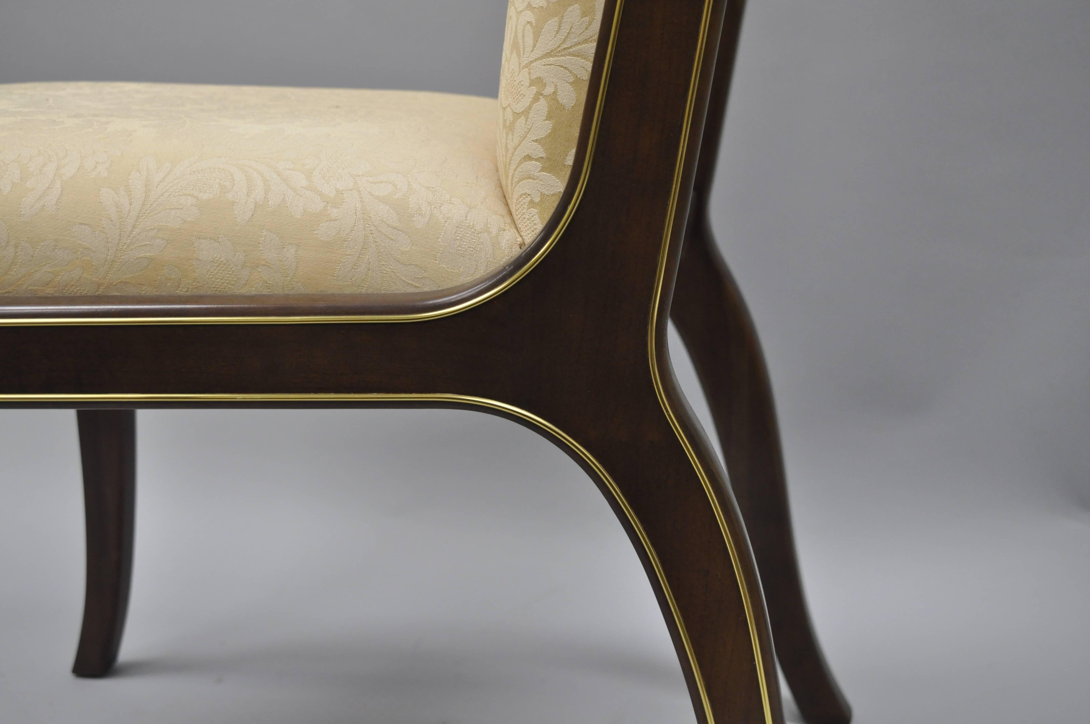 Pair William Doezema for Baker Mastercraft Brass Inlay Upholstered Dining Chairs 1