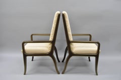 Mastercraft for Baker Brass Inlay Trim Dining Room Chairs Armchairs, Pair