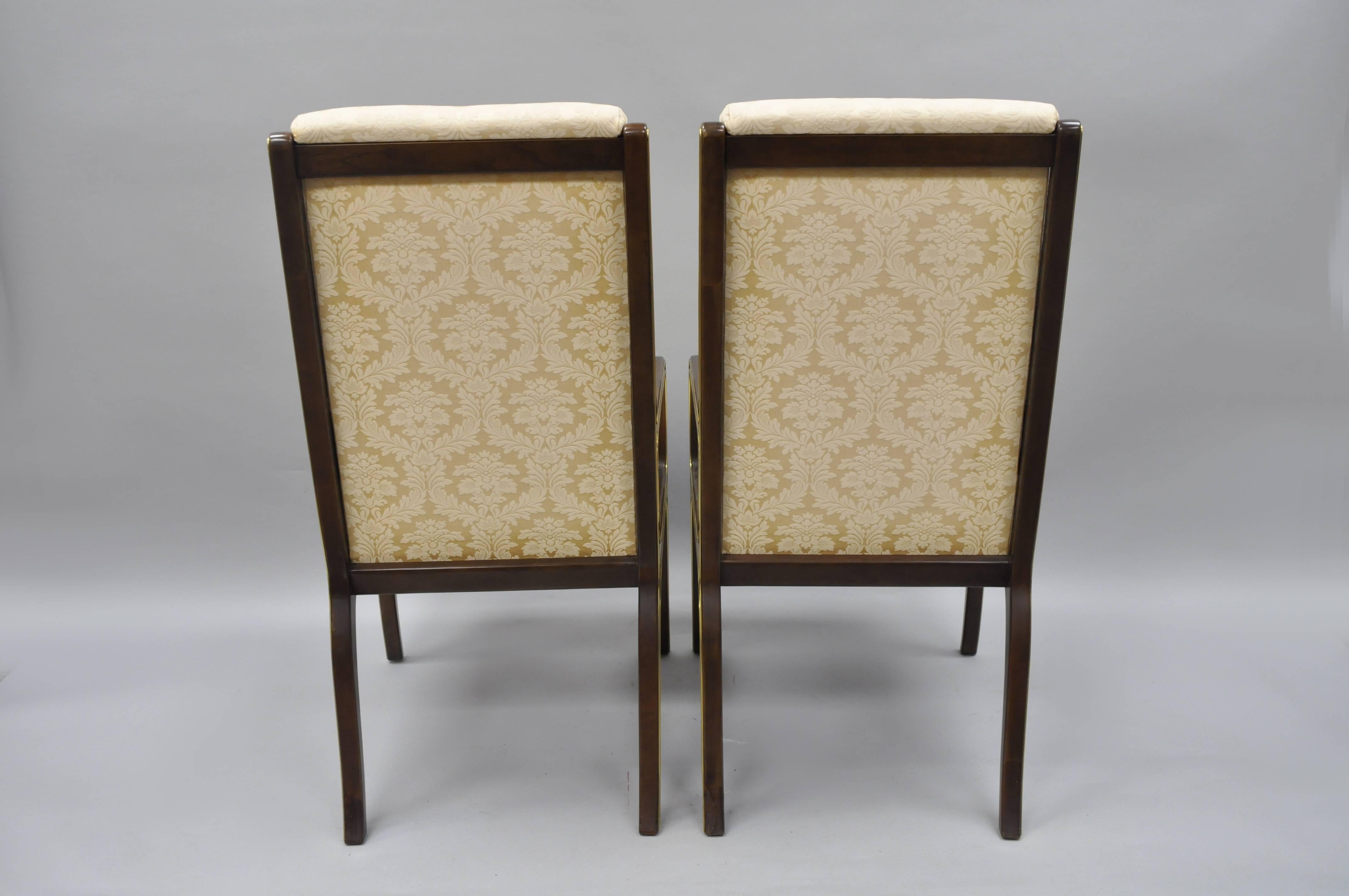 Late 20th Century Mastercraft for Baker Brass Inlay Trim Dining Room Chairs Armchairs, Pair