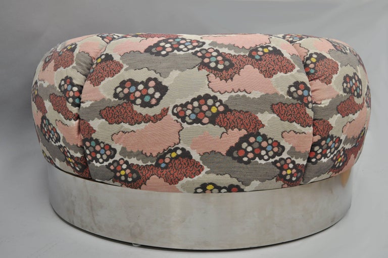 Large Round Pink Ottoman Coffee Table Chrome Souffle Pouf For Sale at