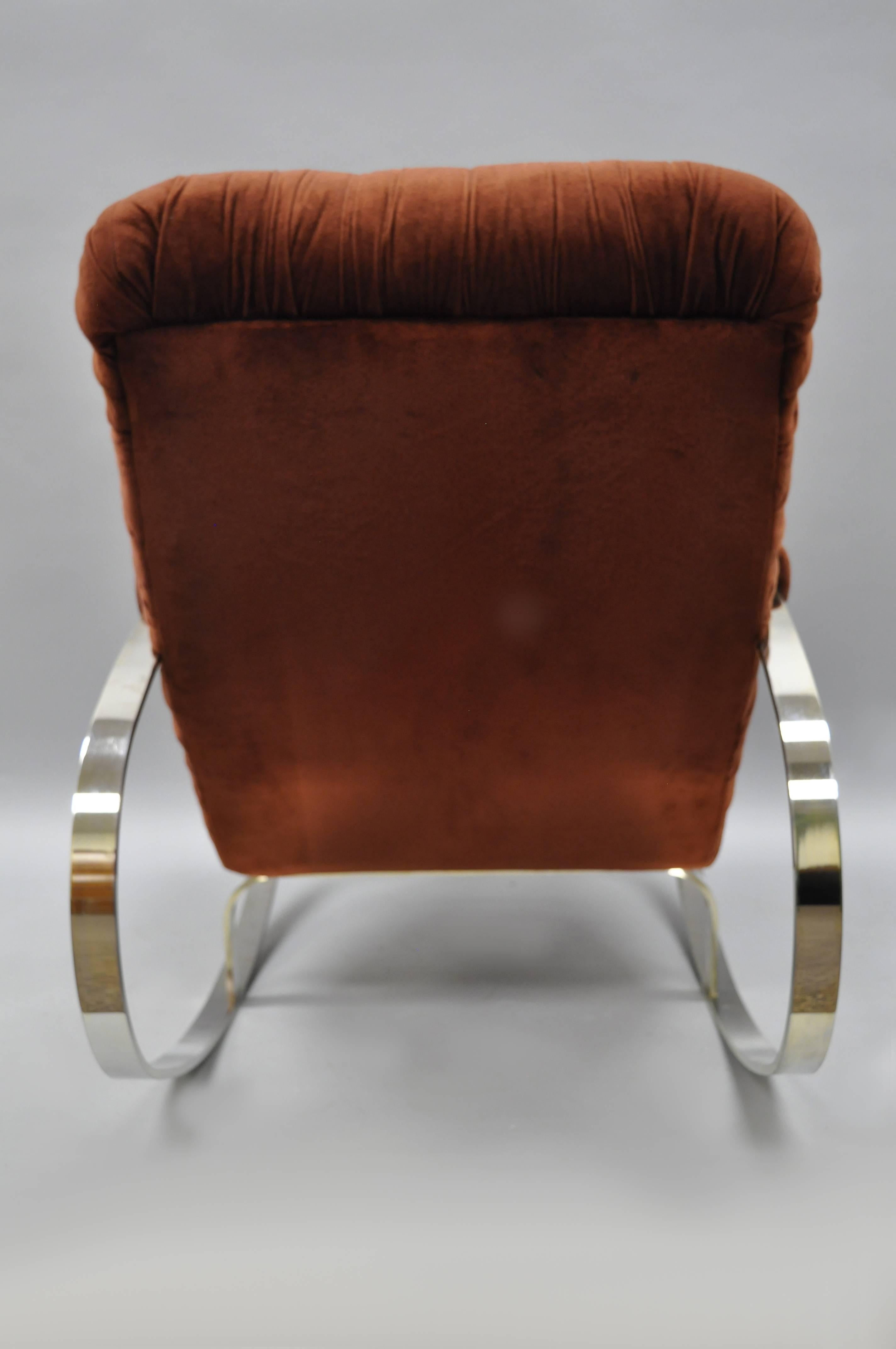 Mid-20th Century Mid Century Modern Guido Faleschini Chrome & Brass Rocking Chair For Sale