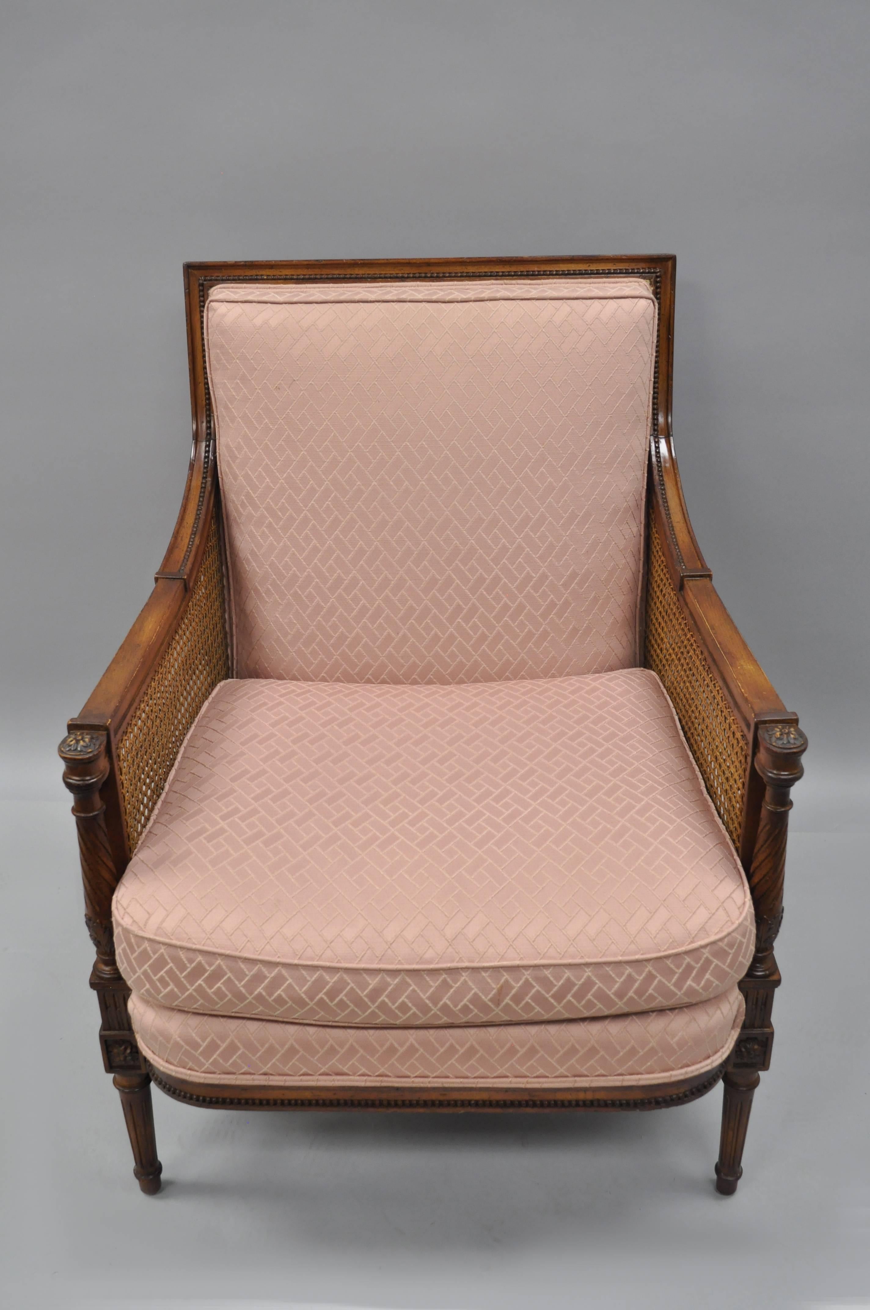 French Louis XVI Directoire Style Cane Bergere Arm Chair Carved Walnut Frame 3