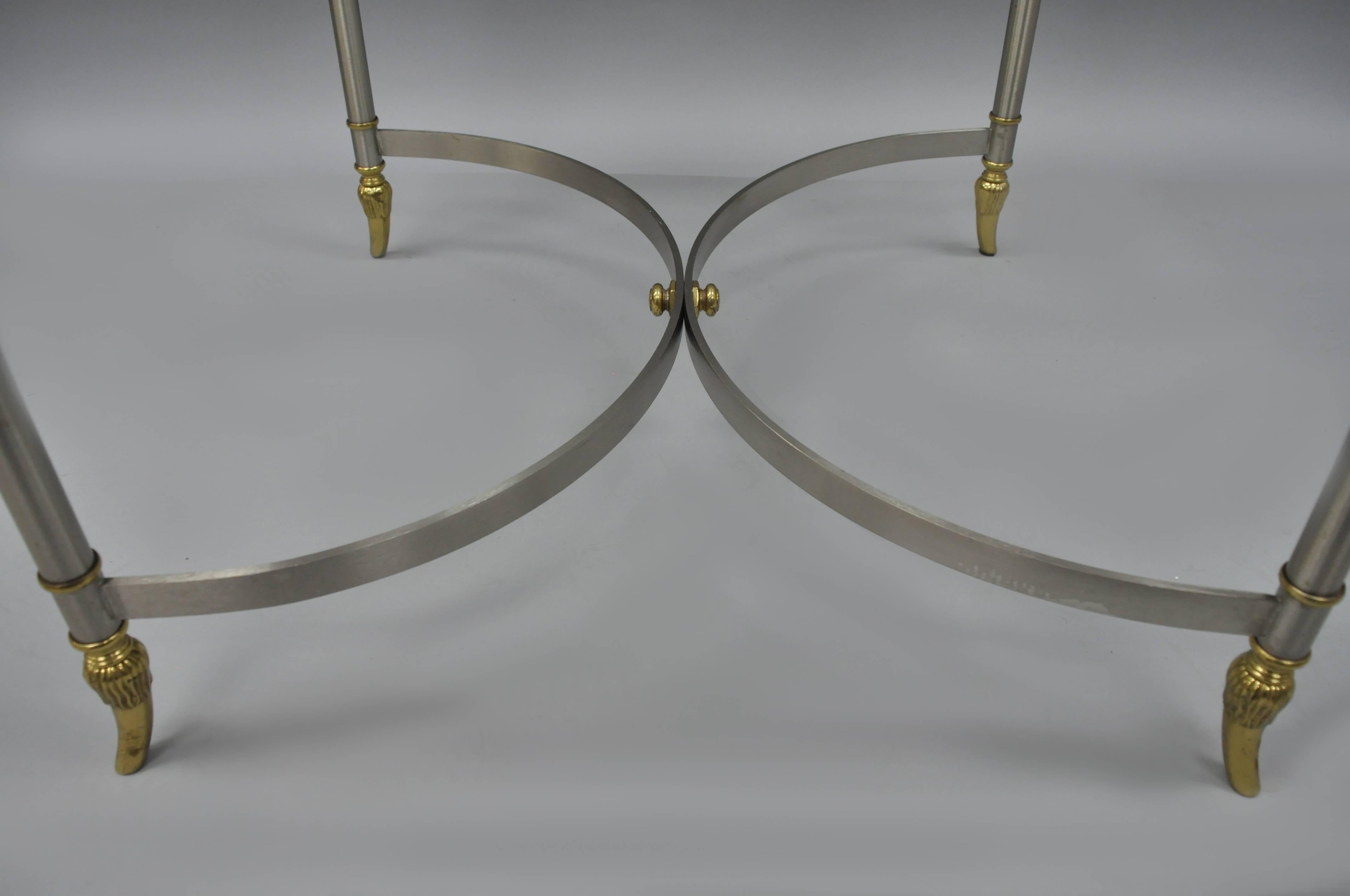 Late 20th Century Pair Directoire Maison Jansen Style Italian Steel & Brass Pineapple Side Table
