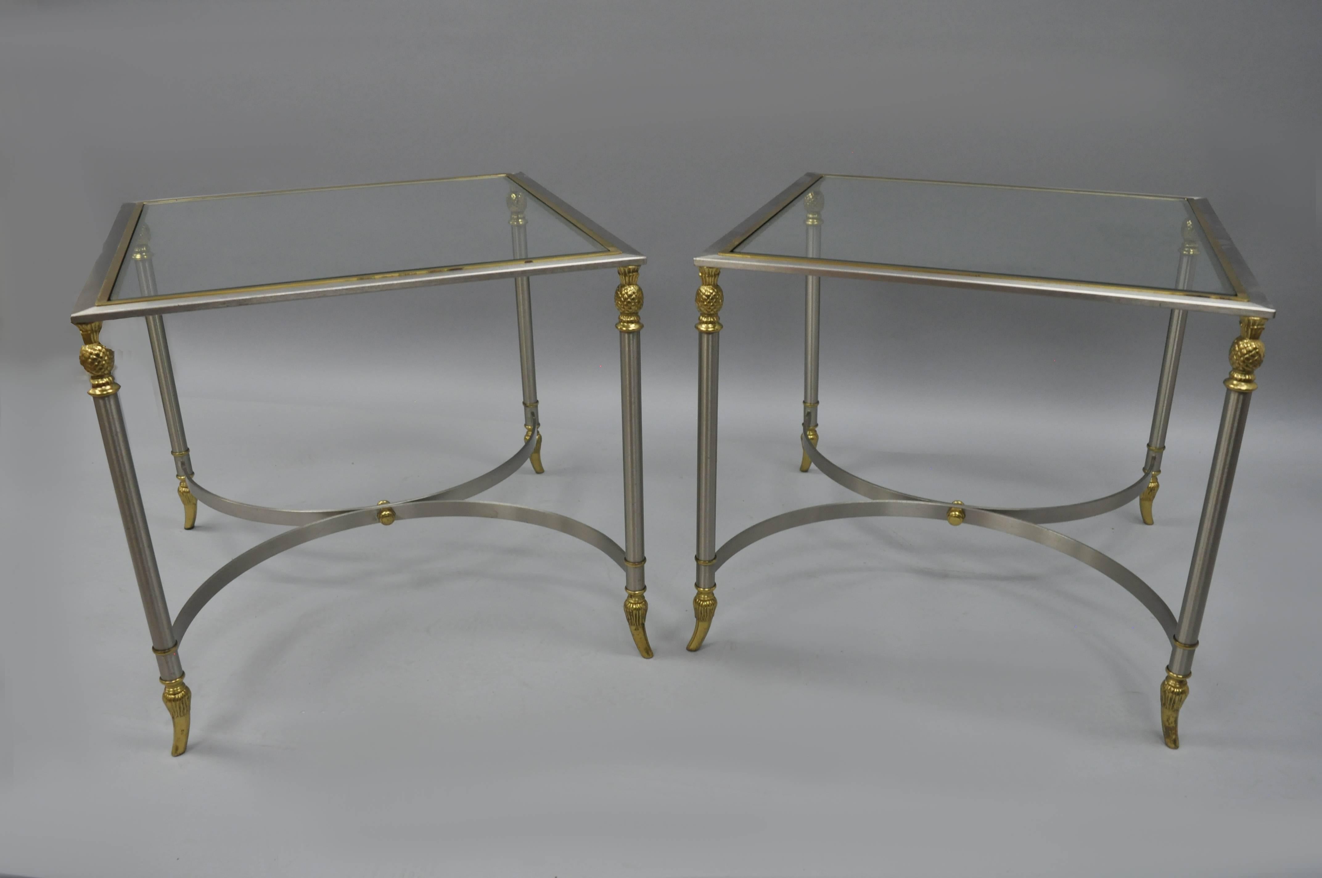 Pair Directoire Maison Jansen Style Italian Steel & Brass Pineapple Side Table 6