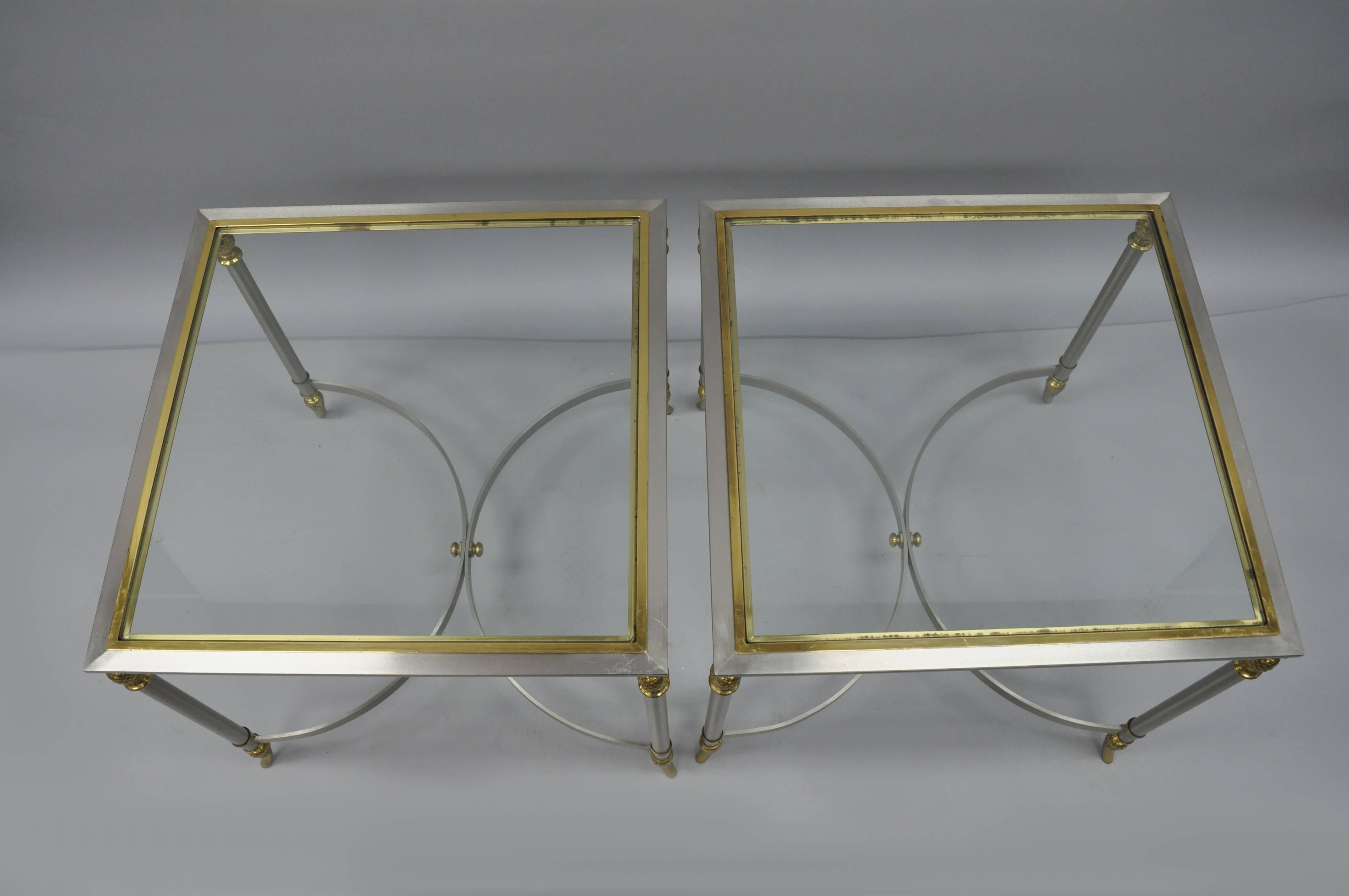 Pair Directoire Maison Jansen Style Italian Steel & Brass Pineapple Side Table In Good Condition In Philadelphia, PA