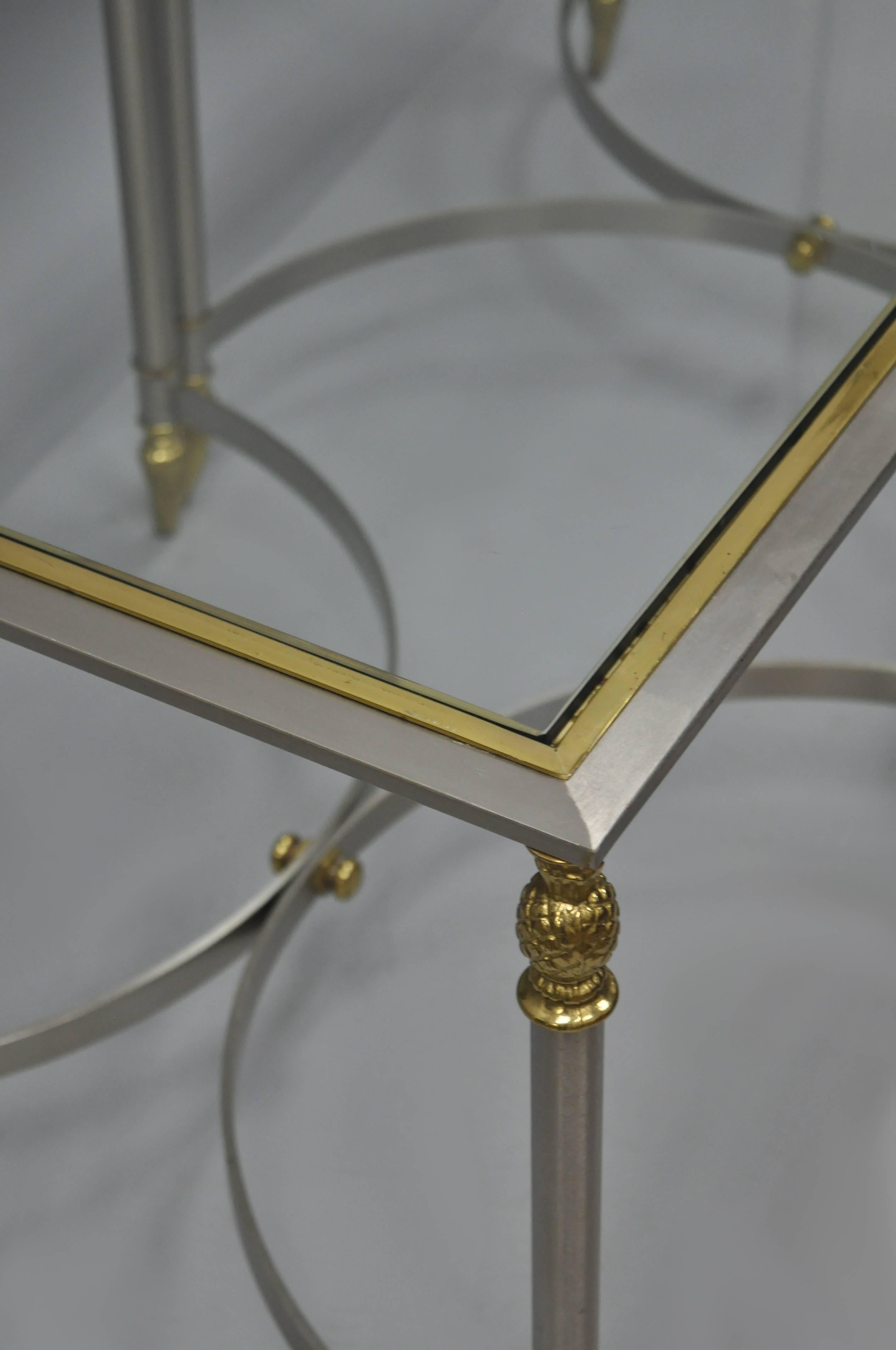 Pair Directoire Maison Jansen Style Italian Steel & Brass Pineapple Side Table 5