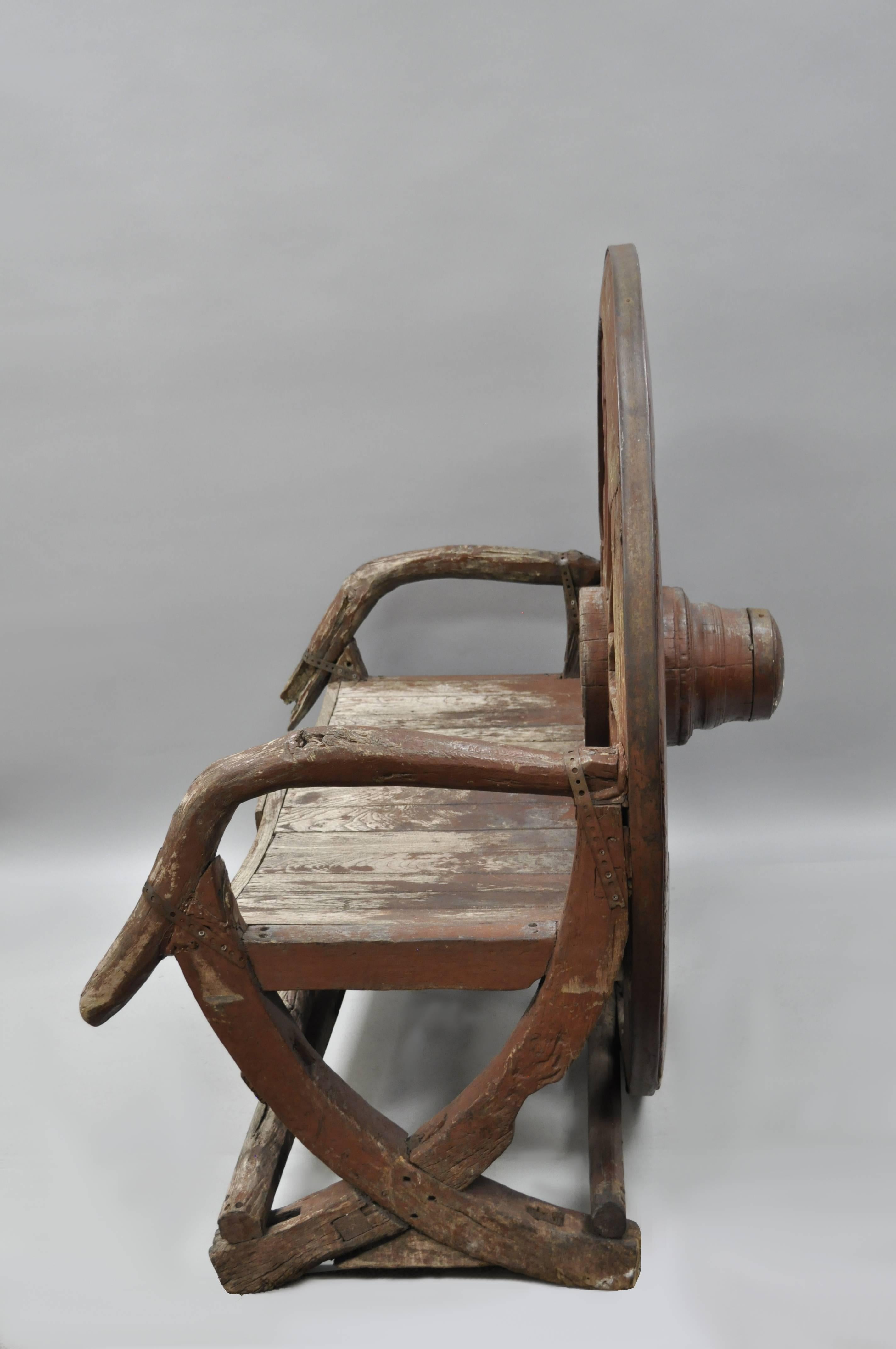 wooden wagon wheel bench