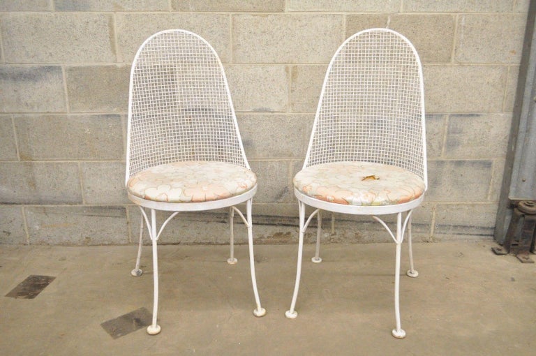 Three Piece Rus Woodard Iron Metal Mesh Patio Bistro Dining Set Mid Century Modern Three Piece Rus Woodard Iron Metal Mesh Patio Bistro Dining Set