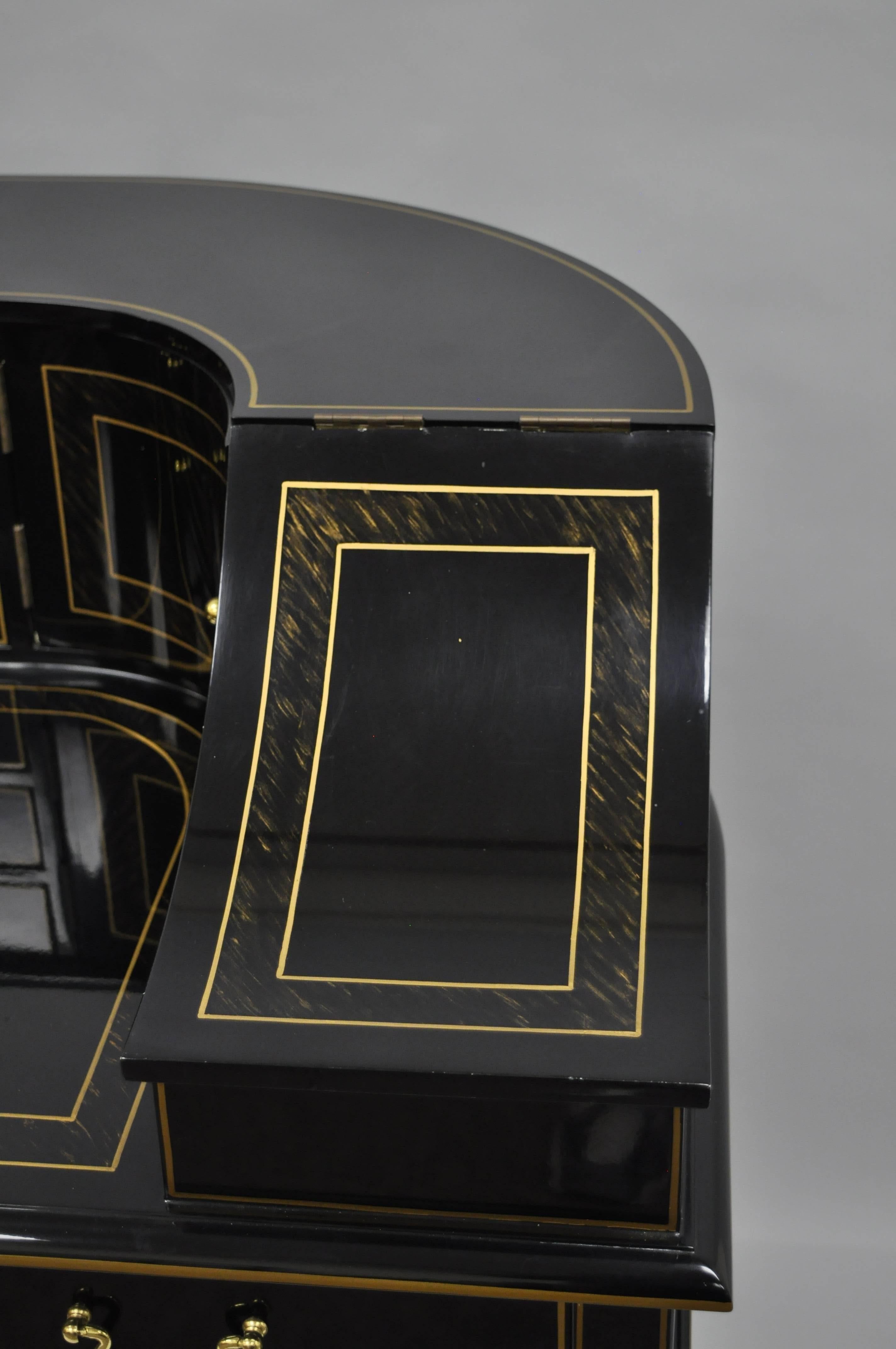 Neoclassical Maitland Smith Black Lacquer & Gold Regency Carlton House Style Desk and Chair